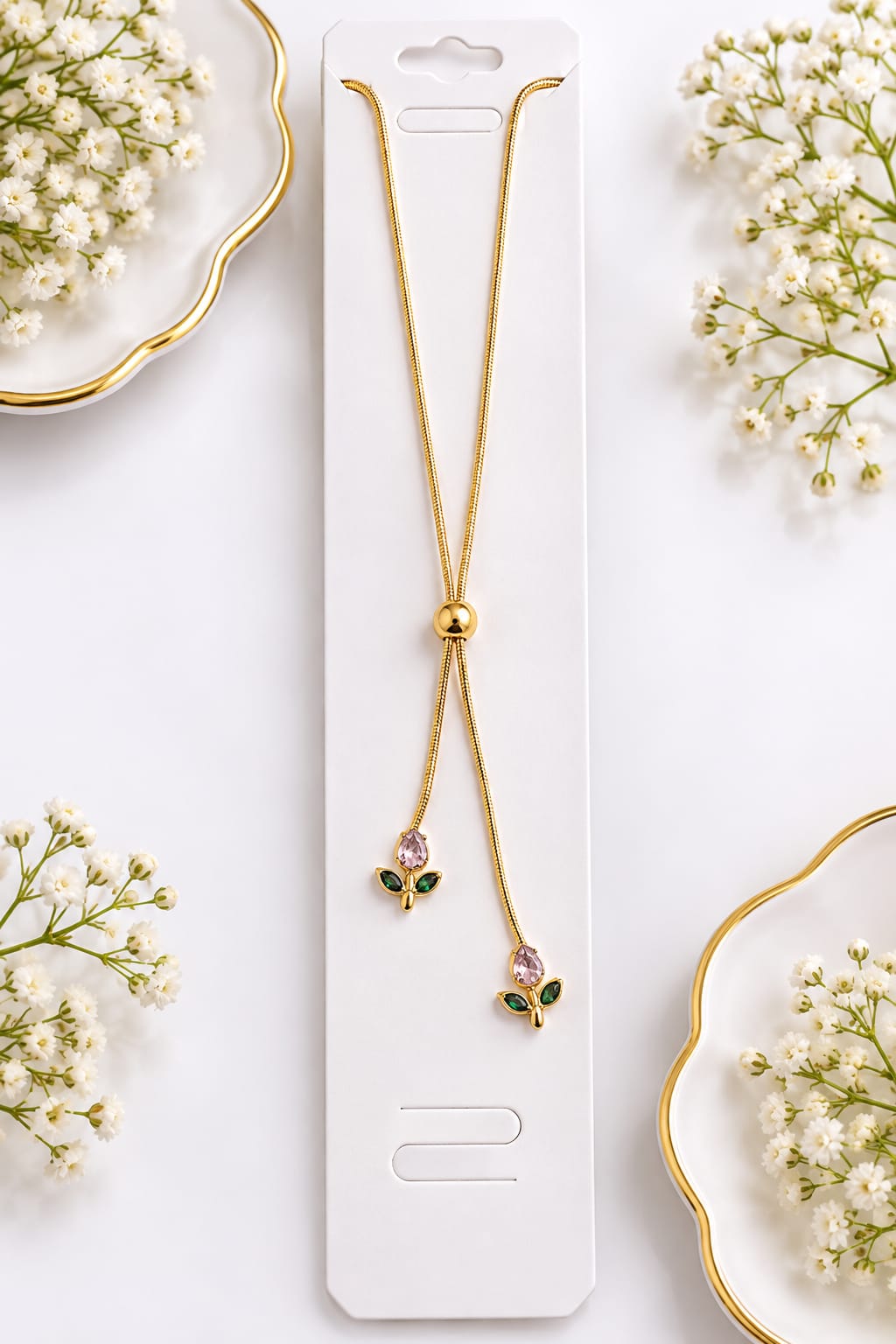Double Crystal Tulip Pendant Necklace