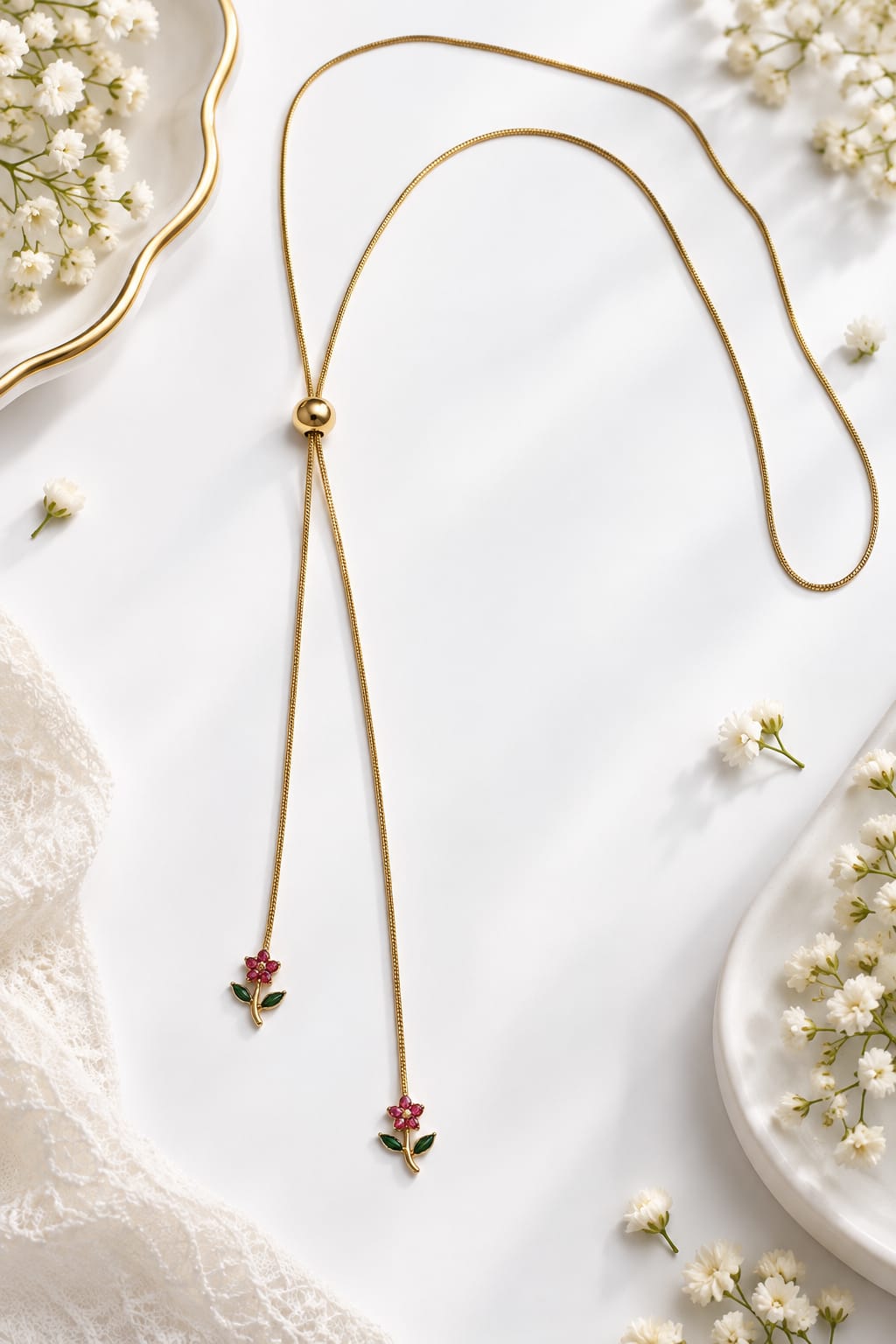 Adjustable Double Crystal Flower Pendant Necklace