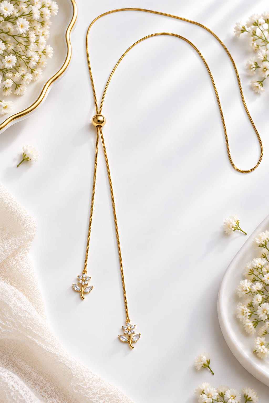 Adjustable Double Crystal Flower Pendant Necklace