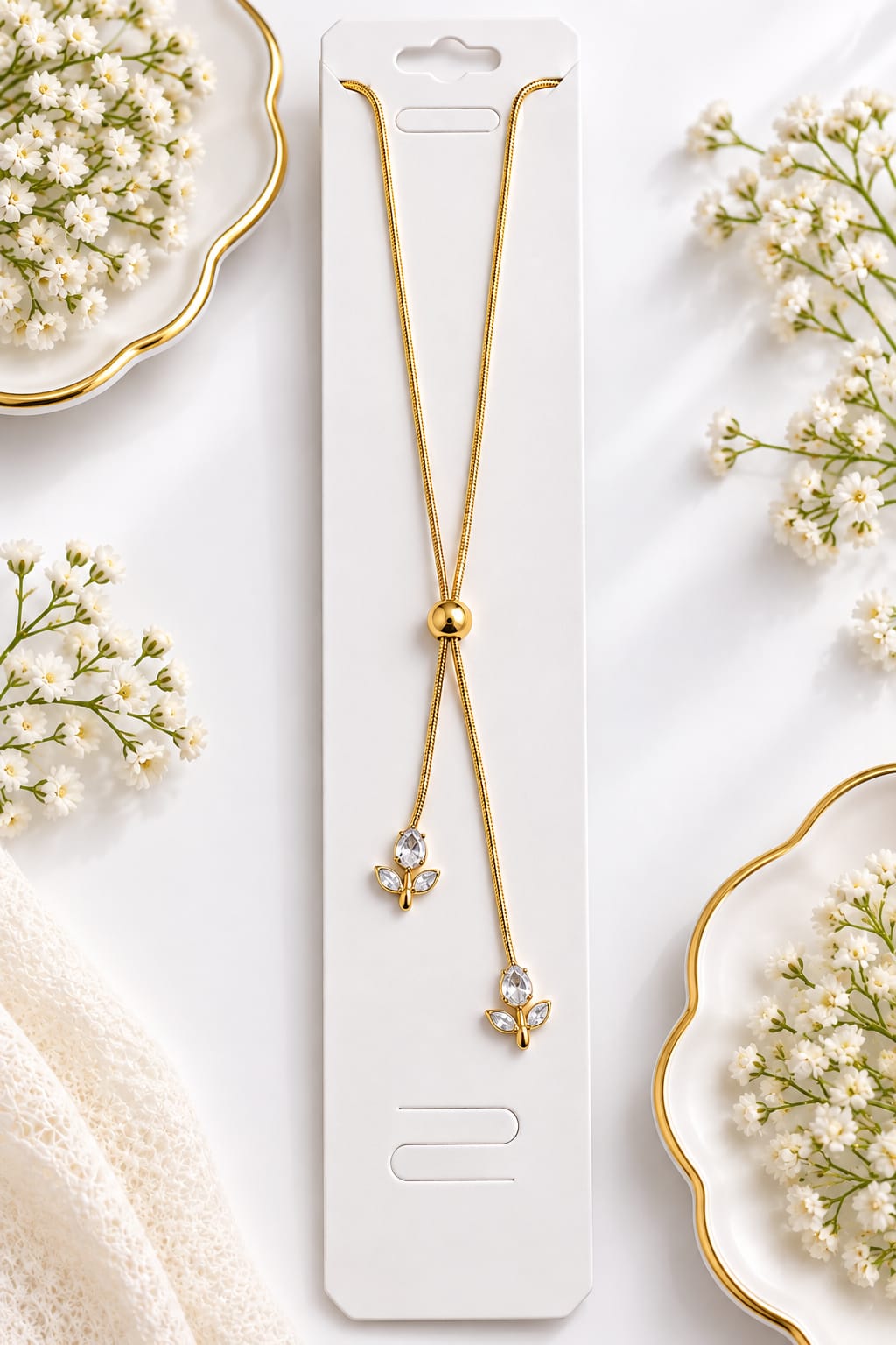 Double Crystal Tulip Pendant Necklace