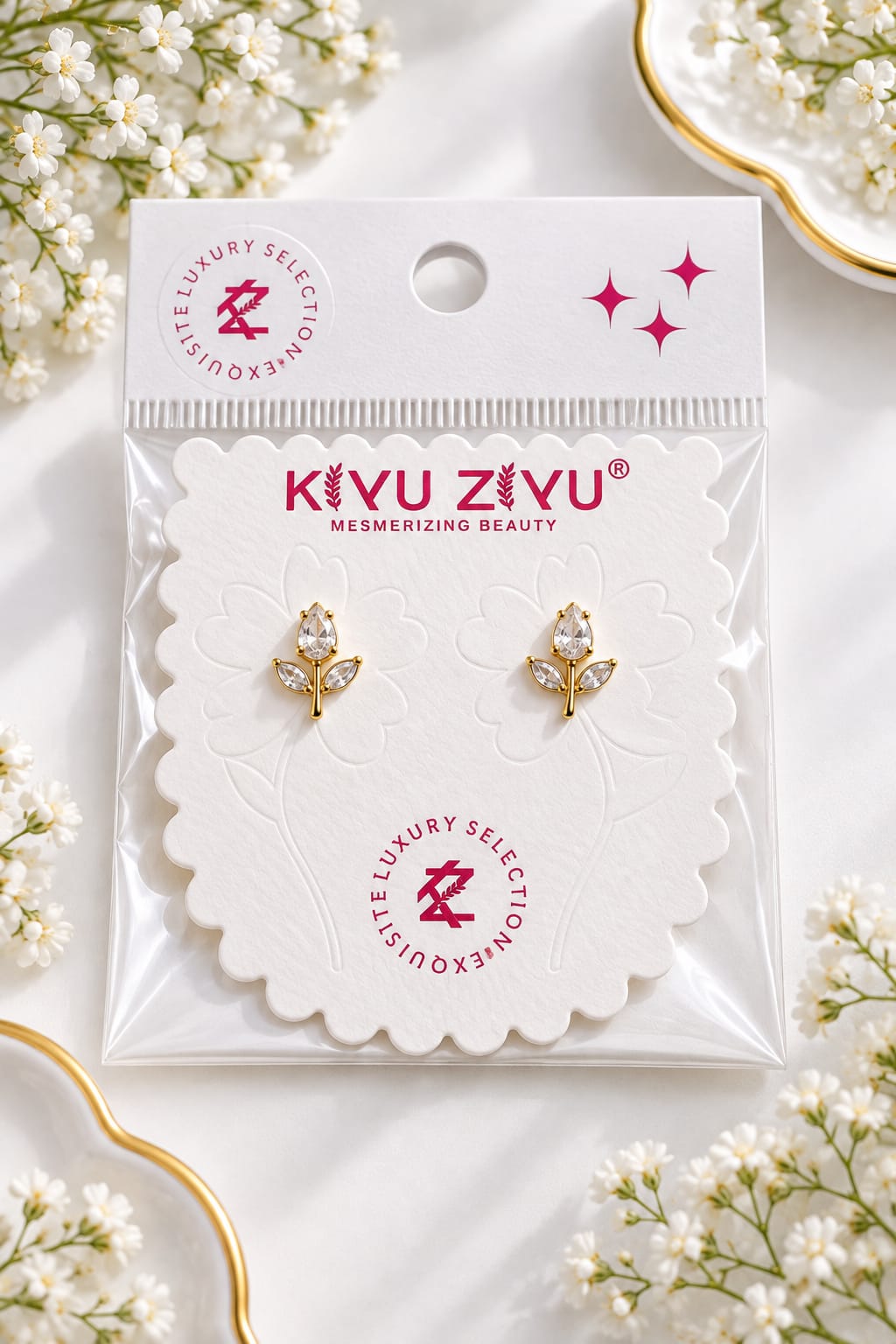 Crystal Tulip Ball Back Earrings