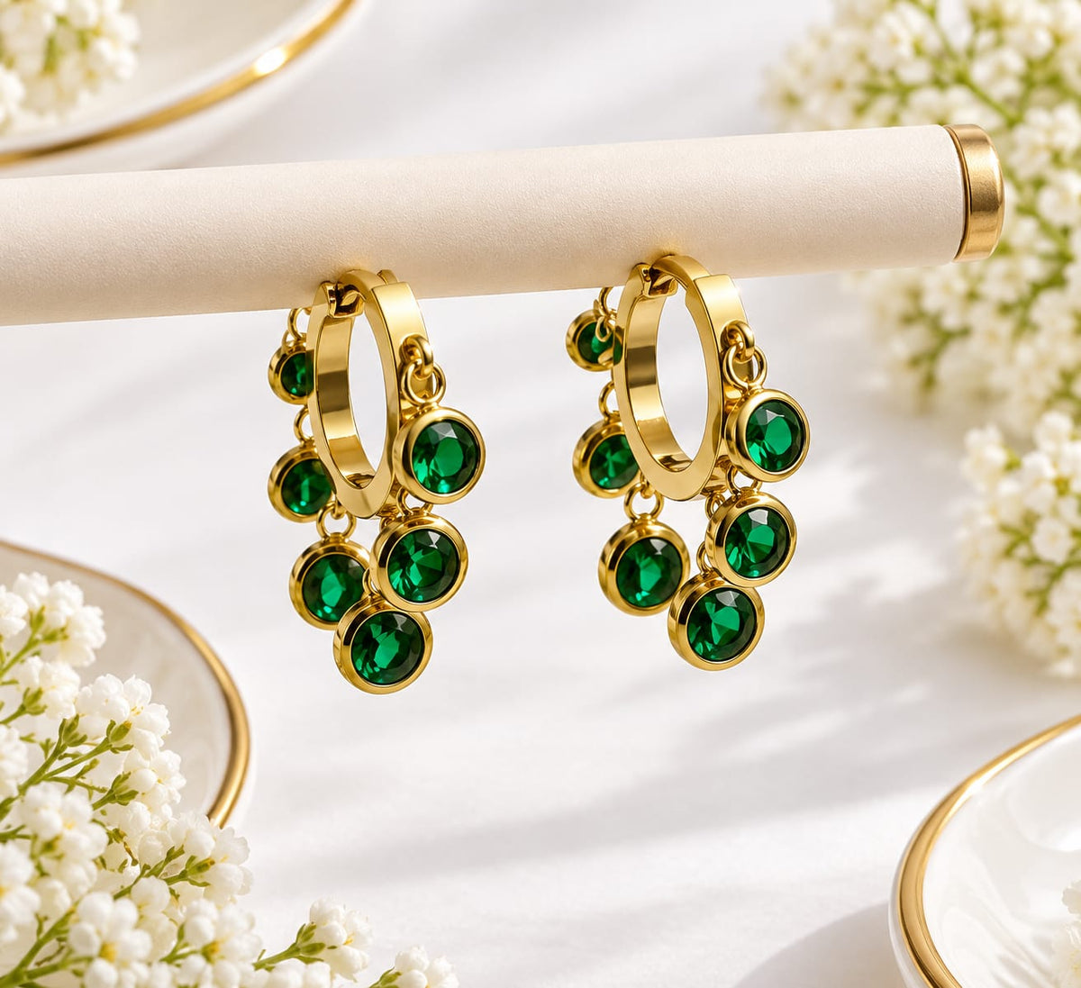 Gold-Plated Crystal Charm Huggie Hoop Earrings
