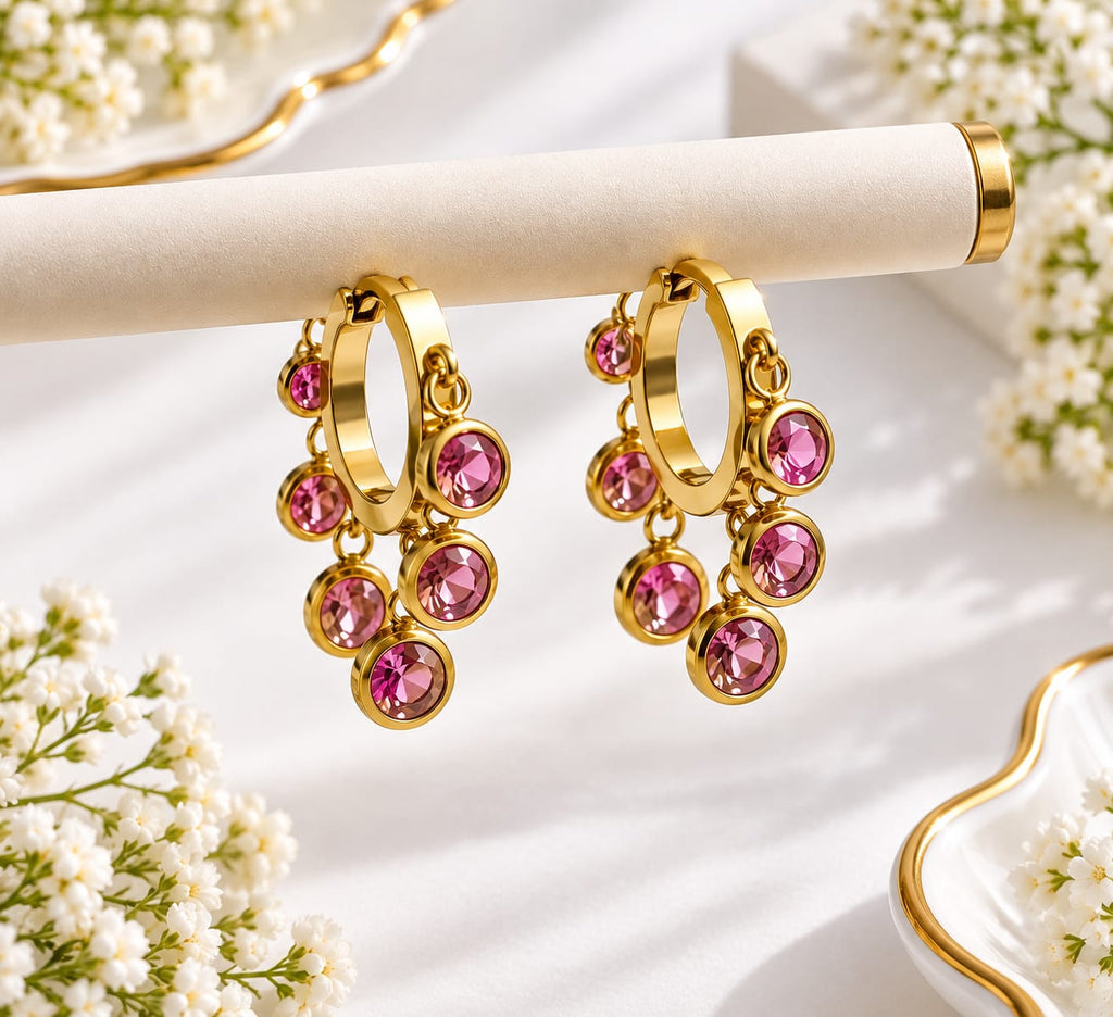 Gold-Plated Crystal Charm Huggie Hoop Earrings