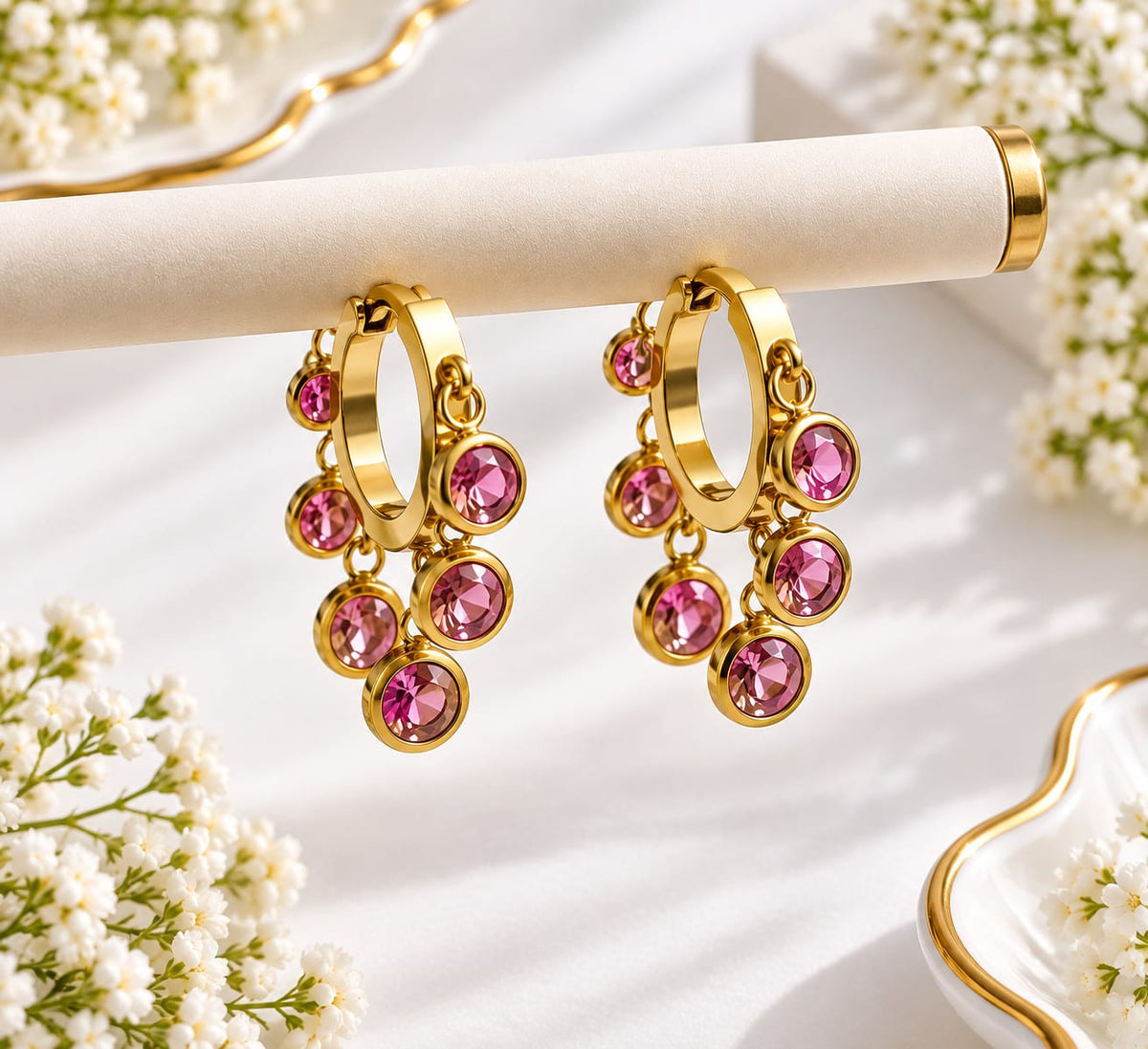 Gold-Plated Crystal Charm Huggie Hoop Earrings