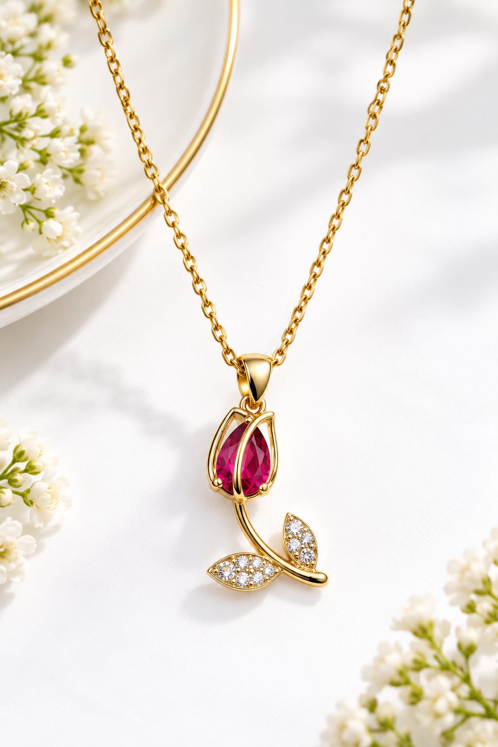 Anti-tarnish Tulip Pendant Necklace