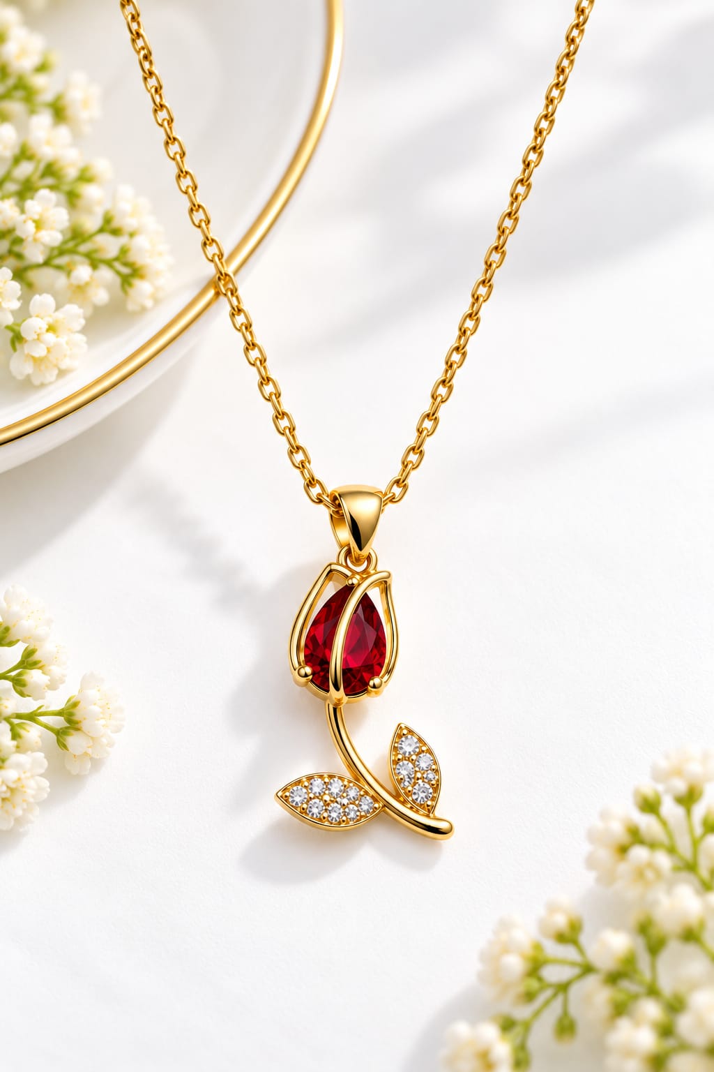Anti-tarnish Tulip Pendant Necklace