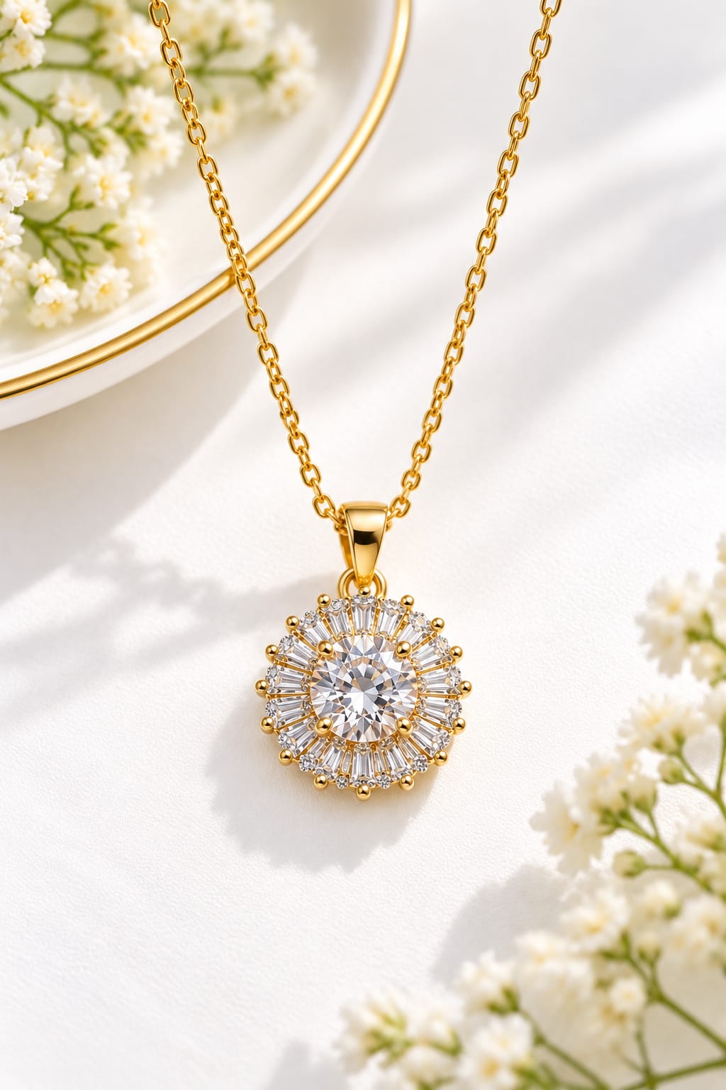 Gold-Plated Anti-tarnish Sunburst Pendant Necklace