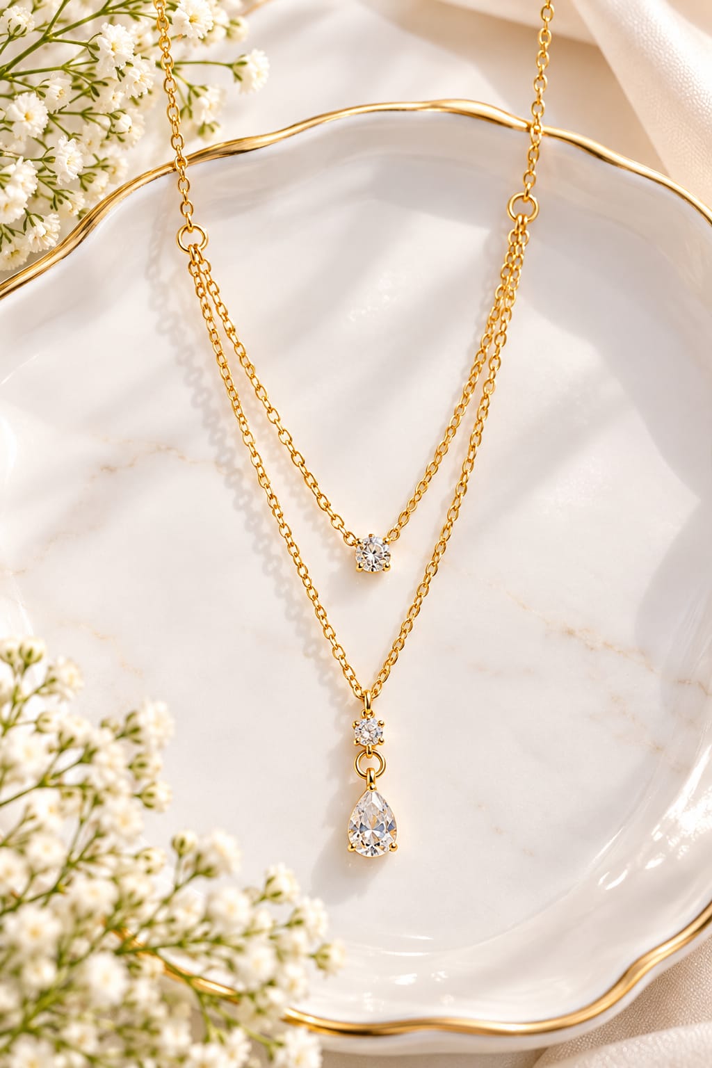 White Layered Sparkle Adjustable Necklace