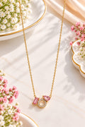 Pink Crystal Halo Pendant Necklace