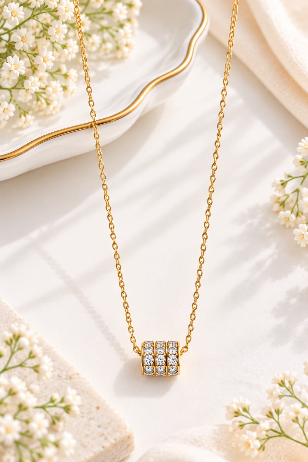 Triple-band Crystal Cylinder Slider Pendant Necklace