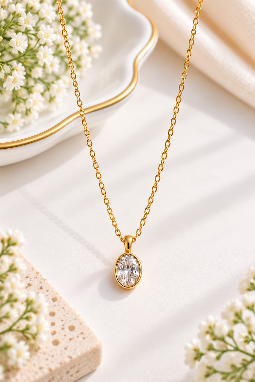 Oval Bezel Solitaire Pendant Necklace