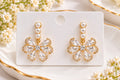 Gold-Plated Crystal Bow & Pearl Drop Statement Earrings