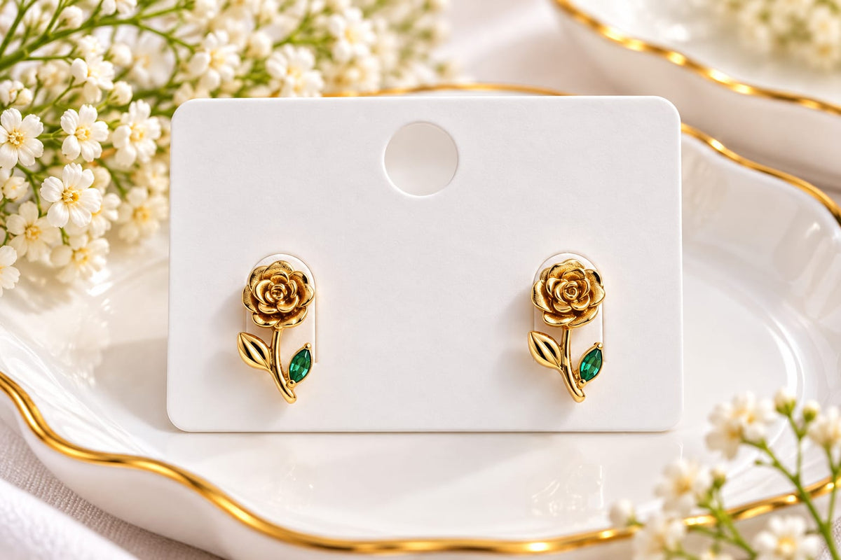 Gold-Plated Rose Flower Stud Earrings