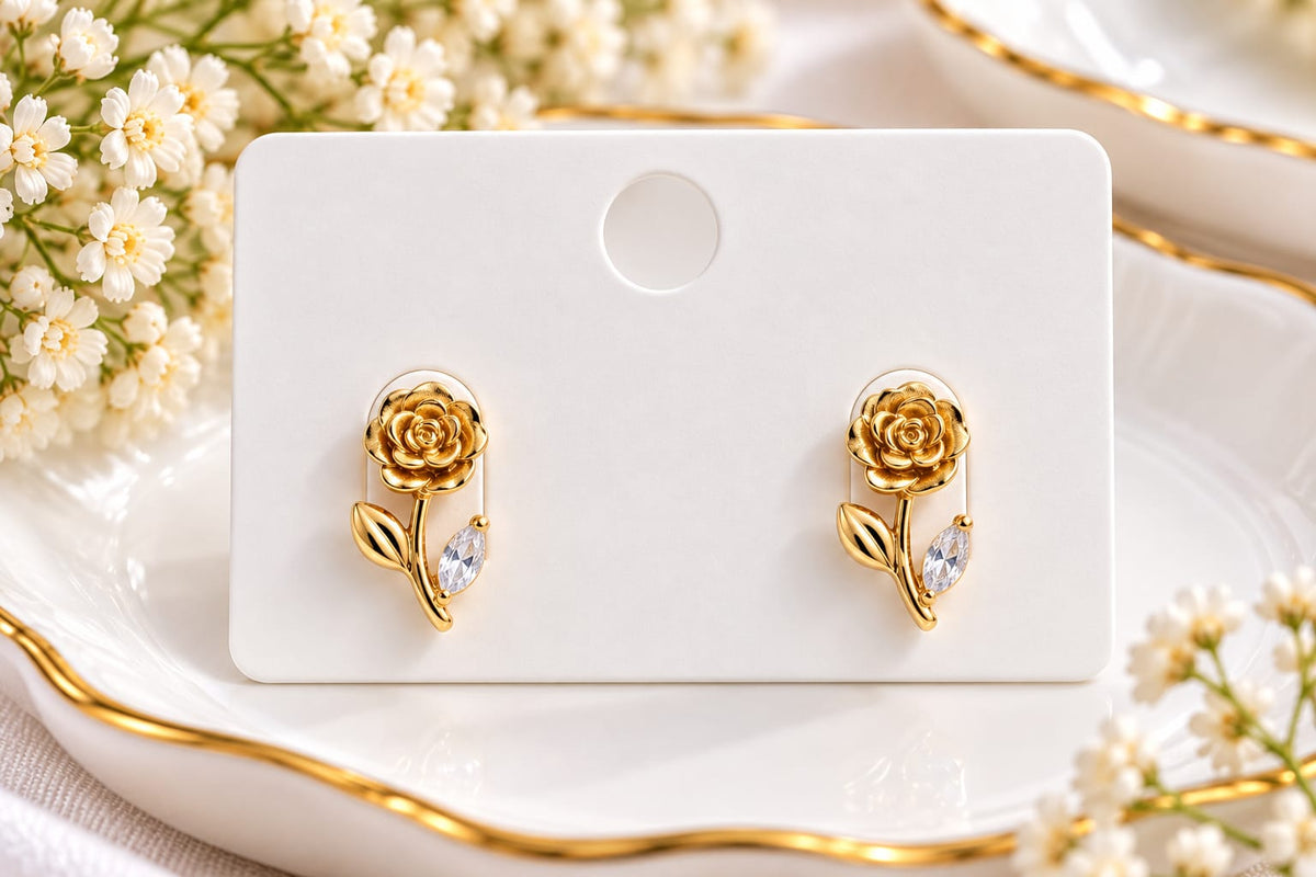 Gold-Plated Rose Flower Stud Earrings