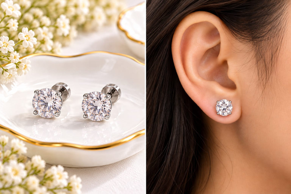 Cubic Zirconia Solitaire Stud Earrings