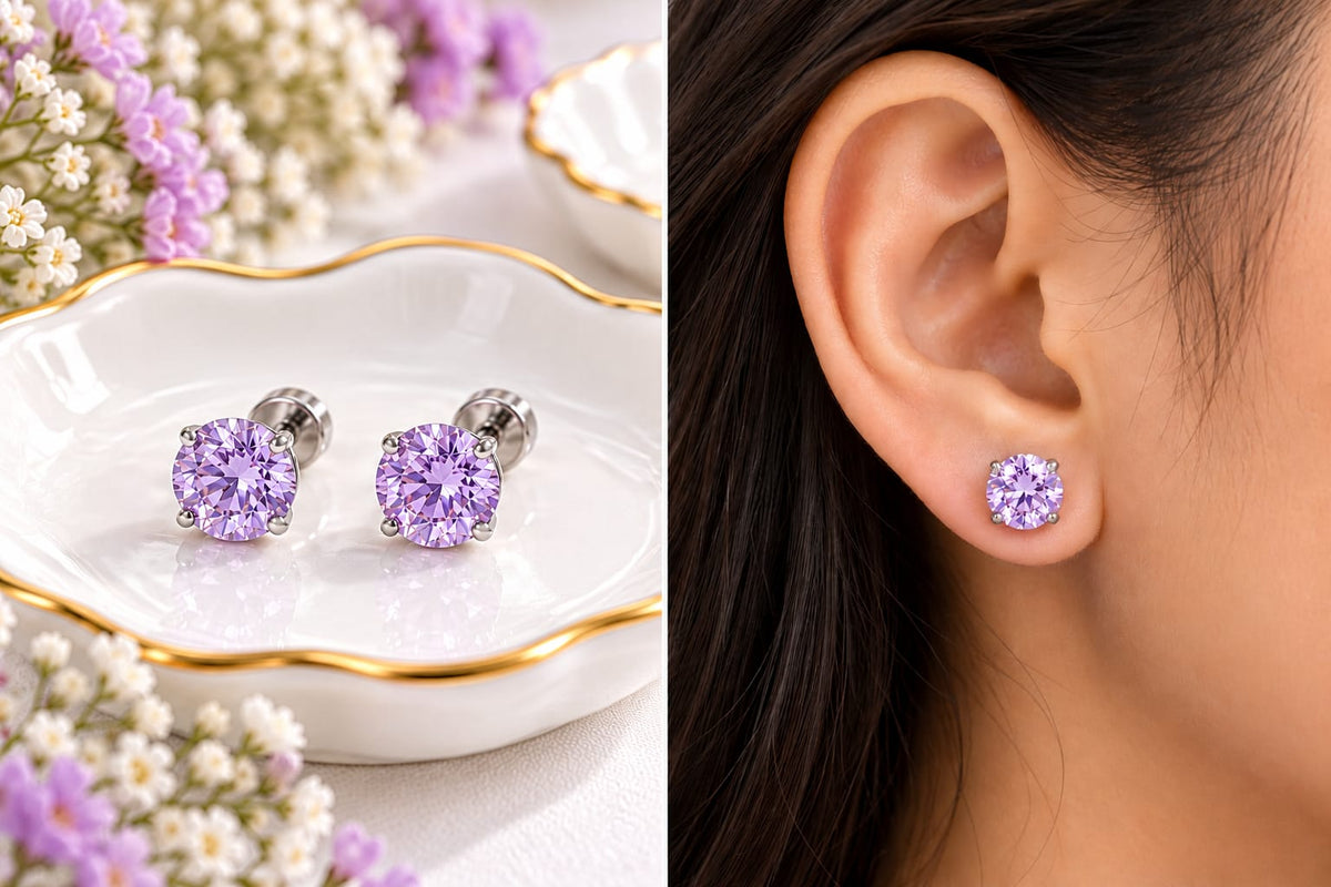 Cubic Zirconia Solitaire Stud Earrings
