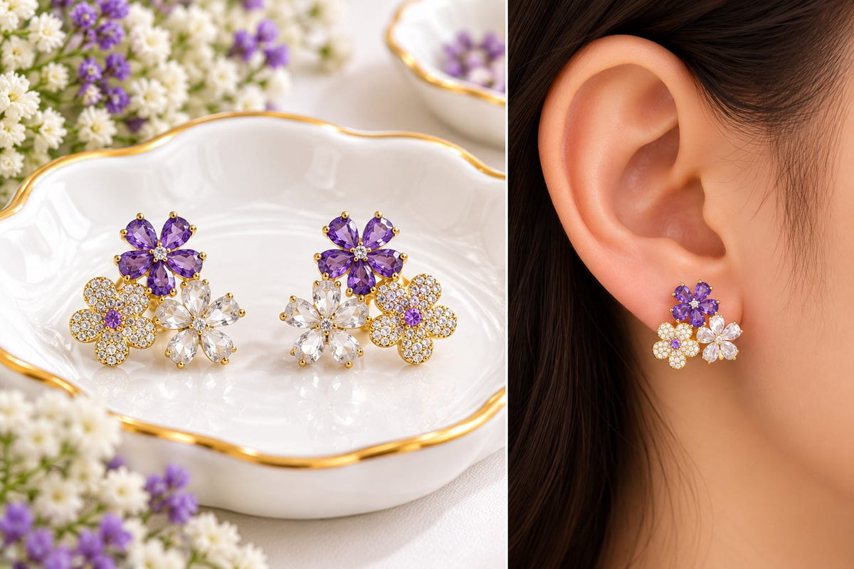 Asymmetric-Style Floral Cluster Stud Earrings