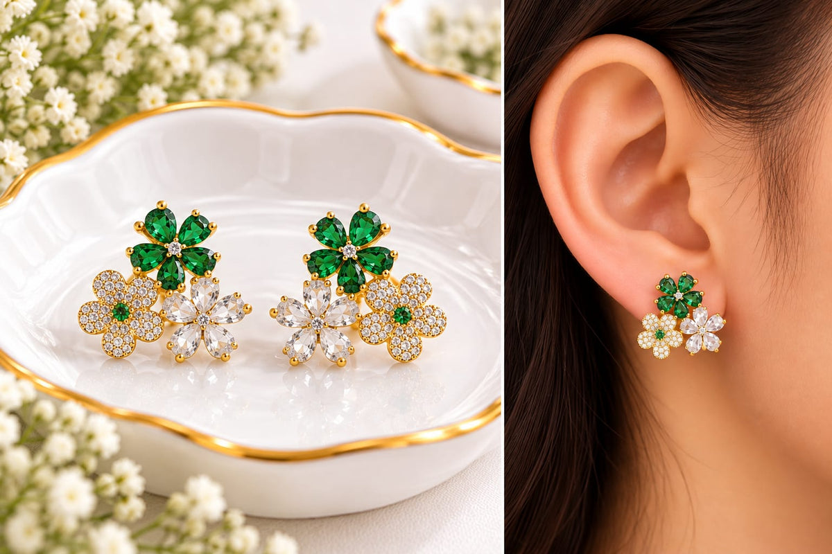 Asymmetric-Style Floral Cluster Stud Earrings