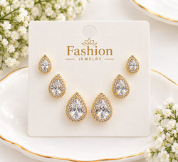 Teardrop Halo Stud Earring Combo Set