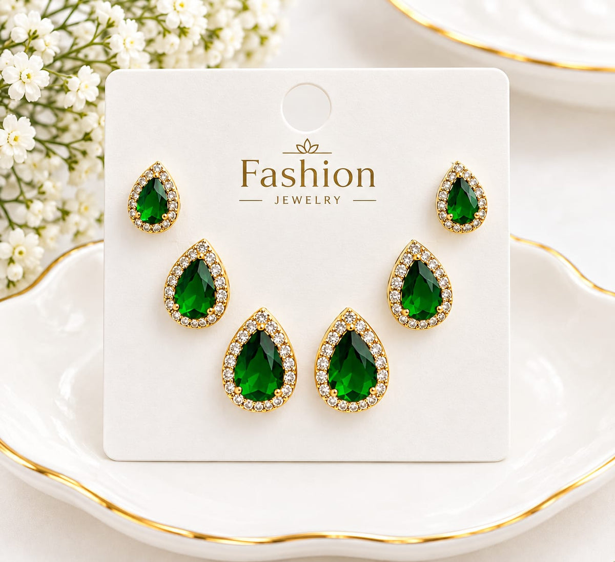 Teardrop Halo Stud Earring Combo Set