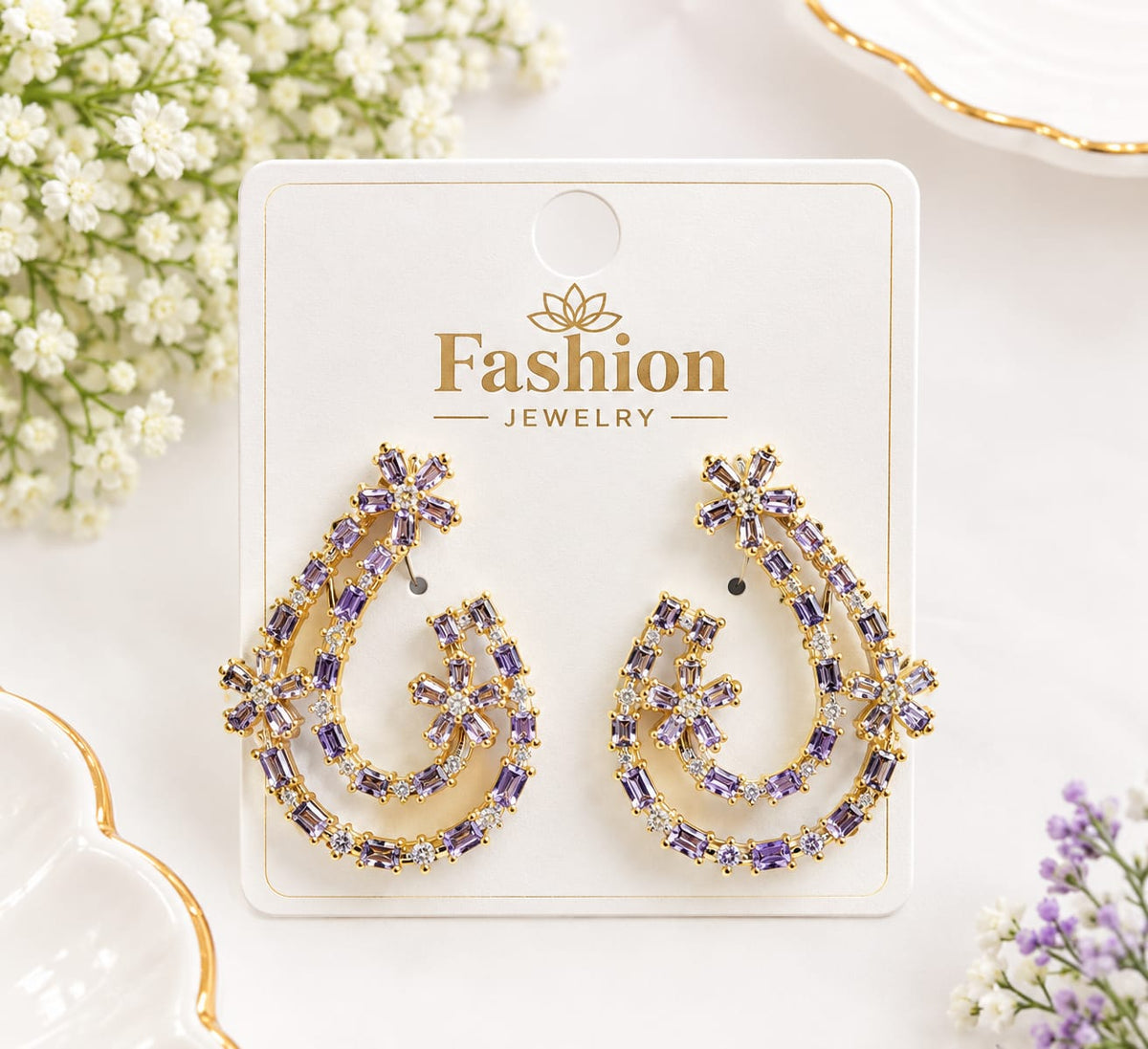 Amethyst Bloom Cubic Zirconia Earrings