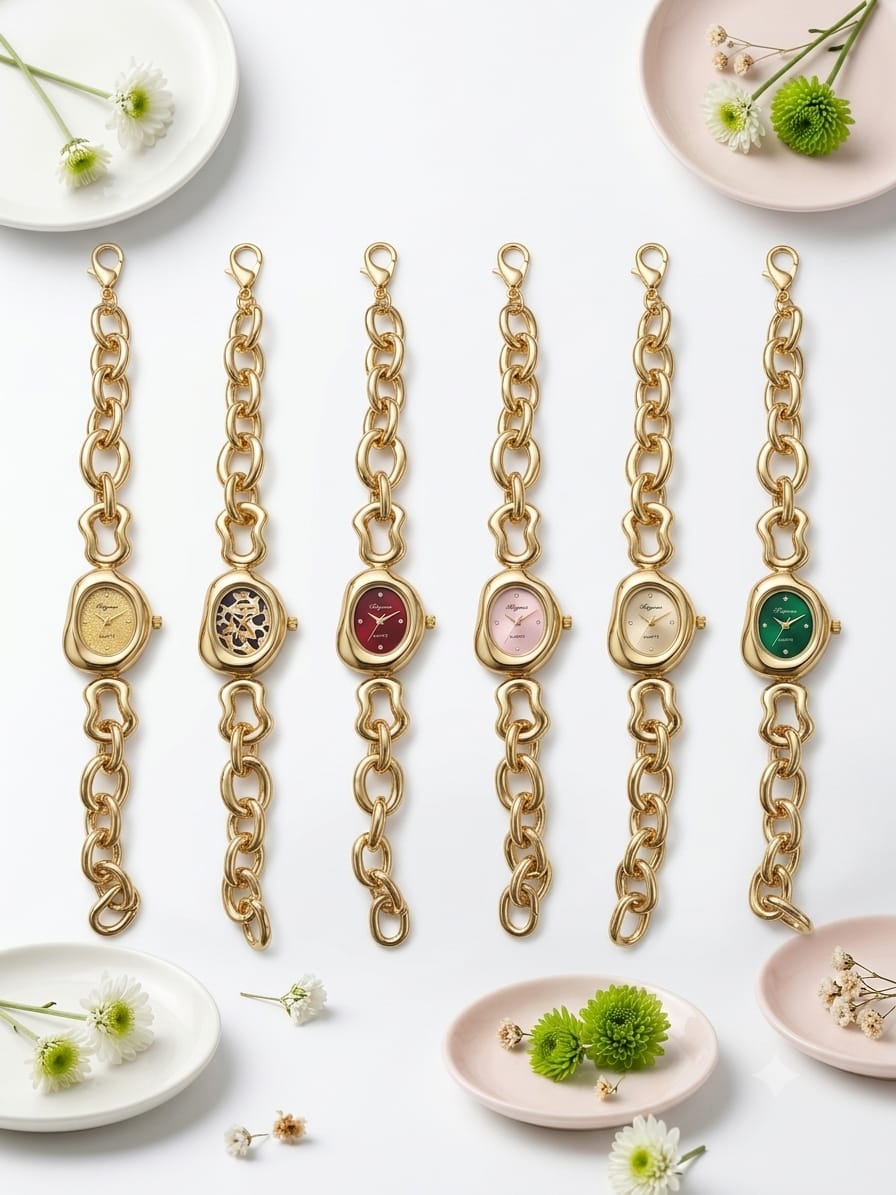 Anti-tarnish Women's Gold Link Oval Watch