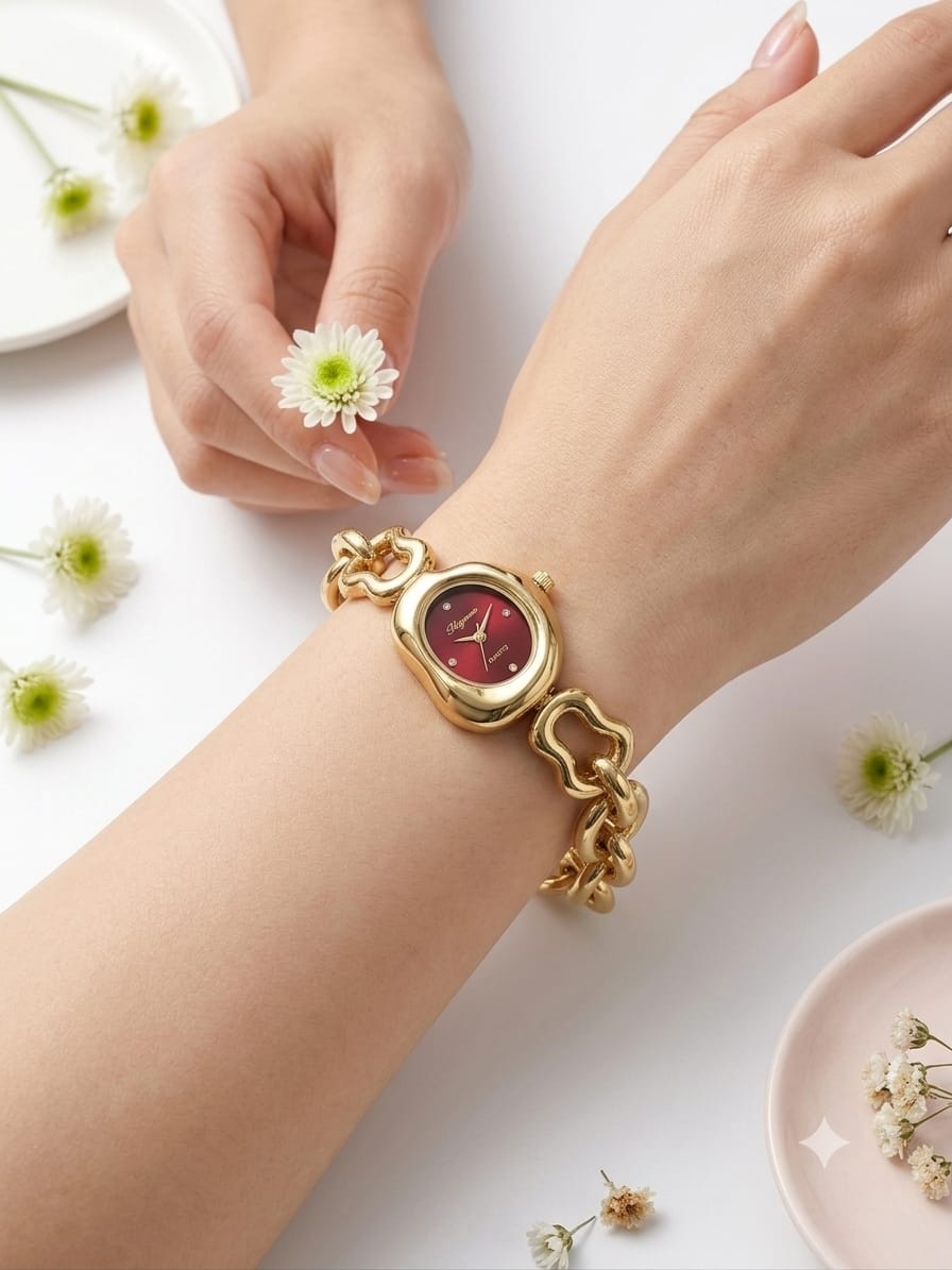 Anti-tarnish Women's Gold Link Oval Watch