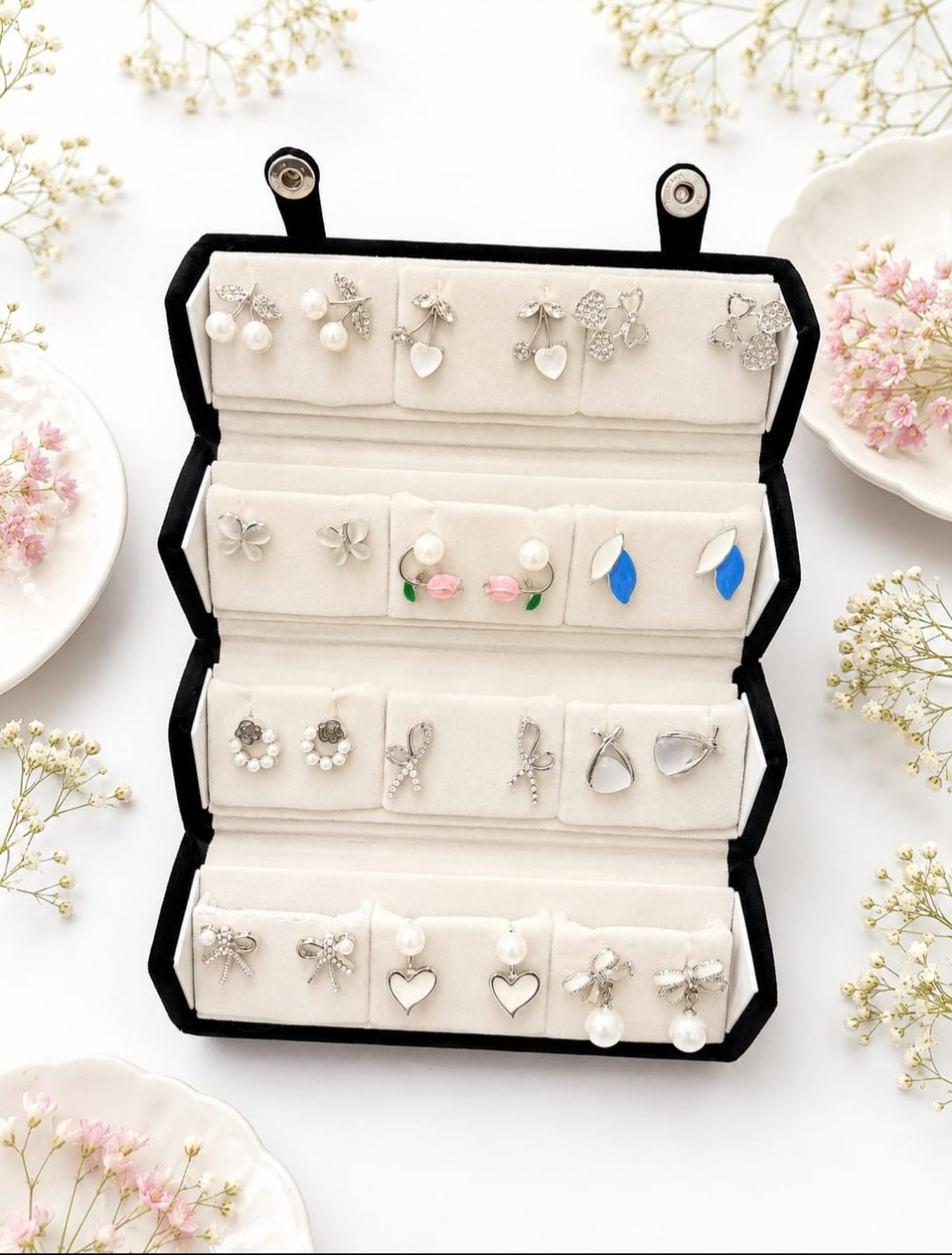 Korean Stud Earrings 12 Pair Gift Set - Silver