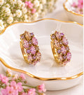 Pink Crystal Cluster Huggie Hoop Earrings