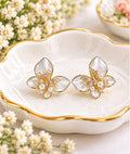 Gold-Plated Pearl Butterfly Cluster Stud Earrings