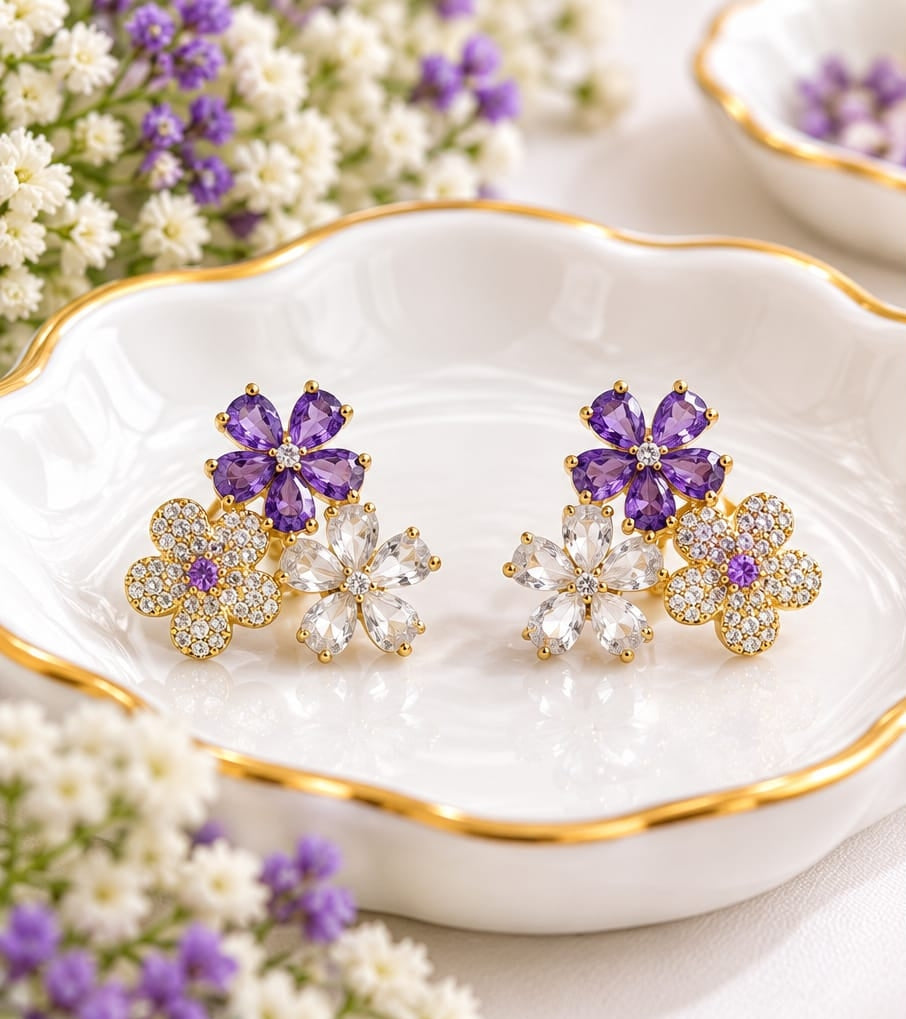 Asymmetric-Style Floral Cluster Stud Earrings