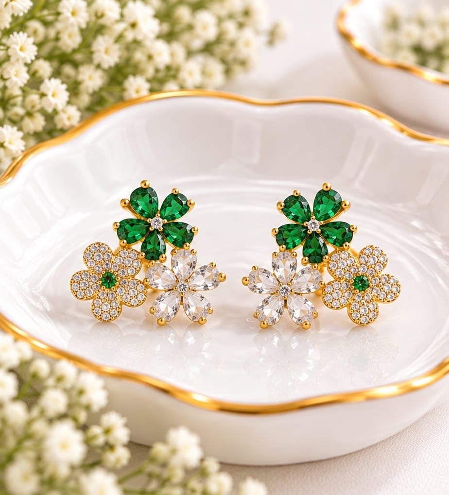 Asymmetric-Style Floral Cluster Stud Earrings