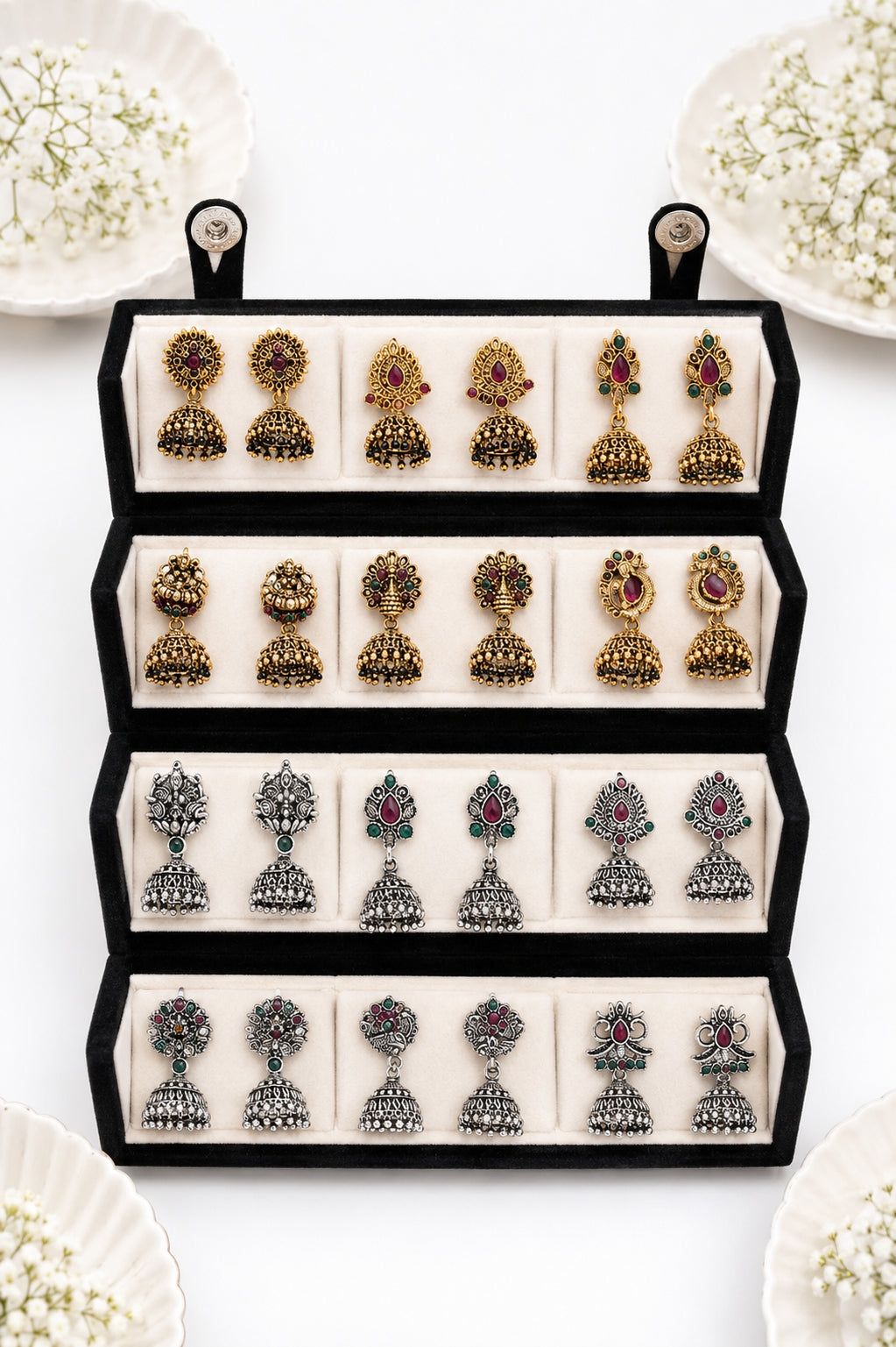 Jhumka Gift Set 12 Pair - Gold & Silver