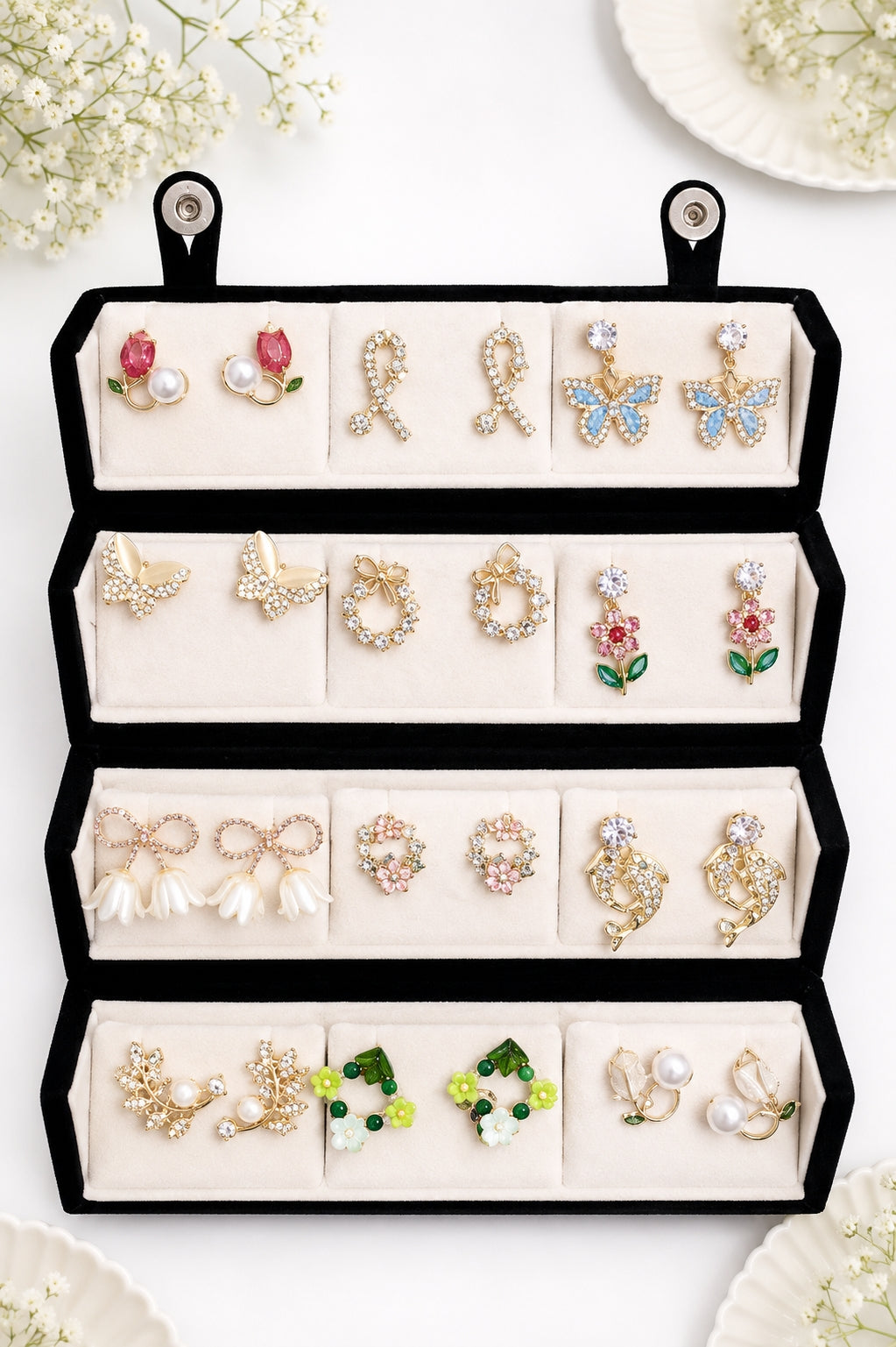 Korean Stud Earrings 12 Pair Gift Set - Gold