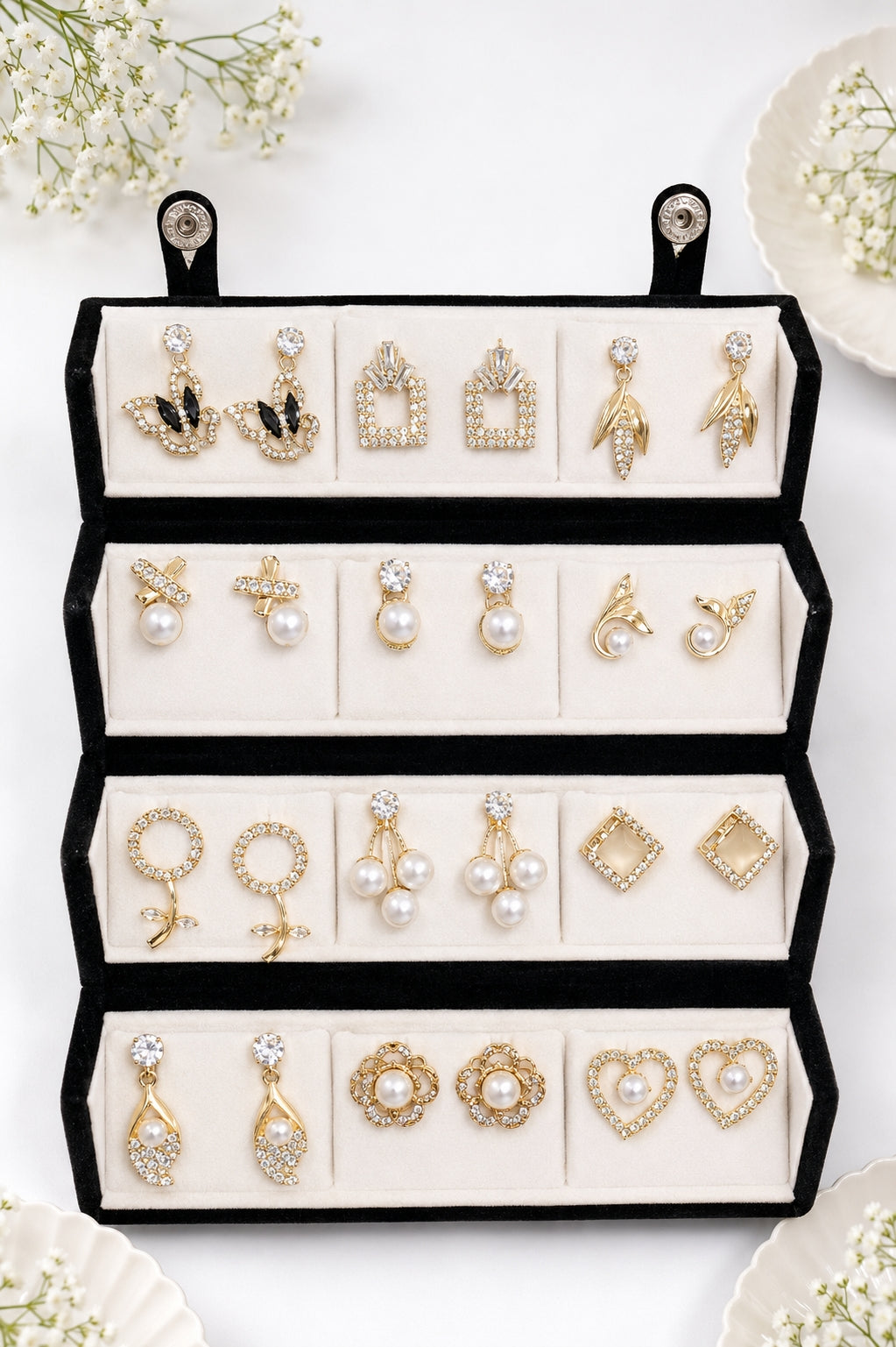 Korean Stud Earrings 12 Pair Gift Set - Gold