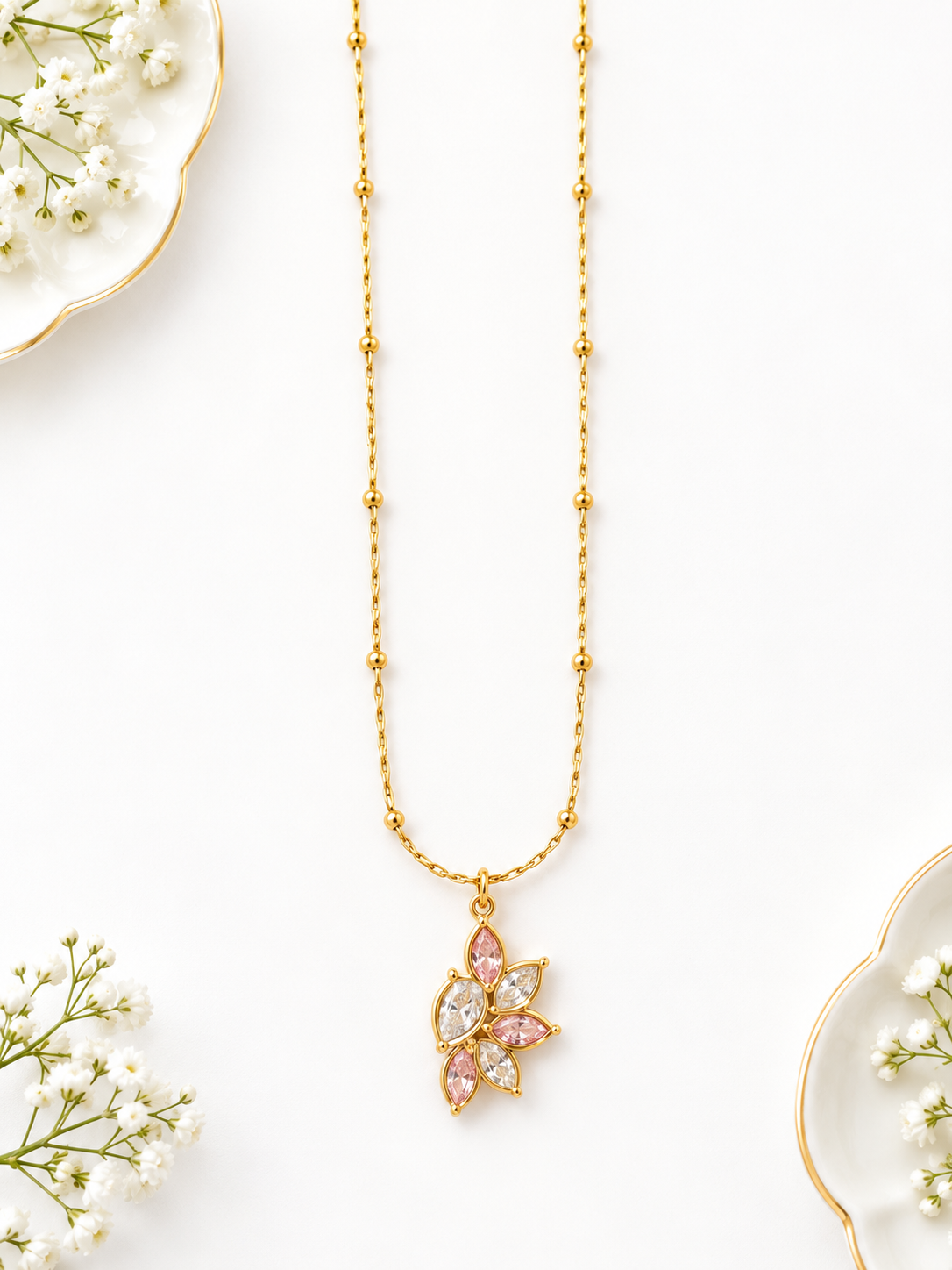 Marquise Cluster Leaf Pendant Necklace