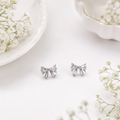 Cubic Zirconia Bow Ribbon Ball Back Stud - Silver