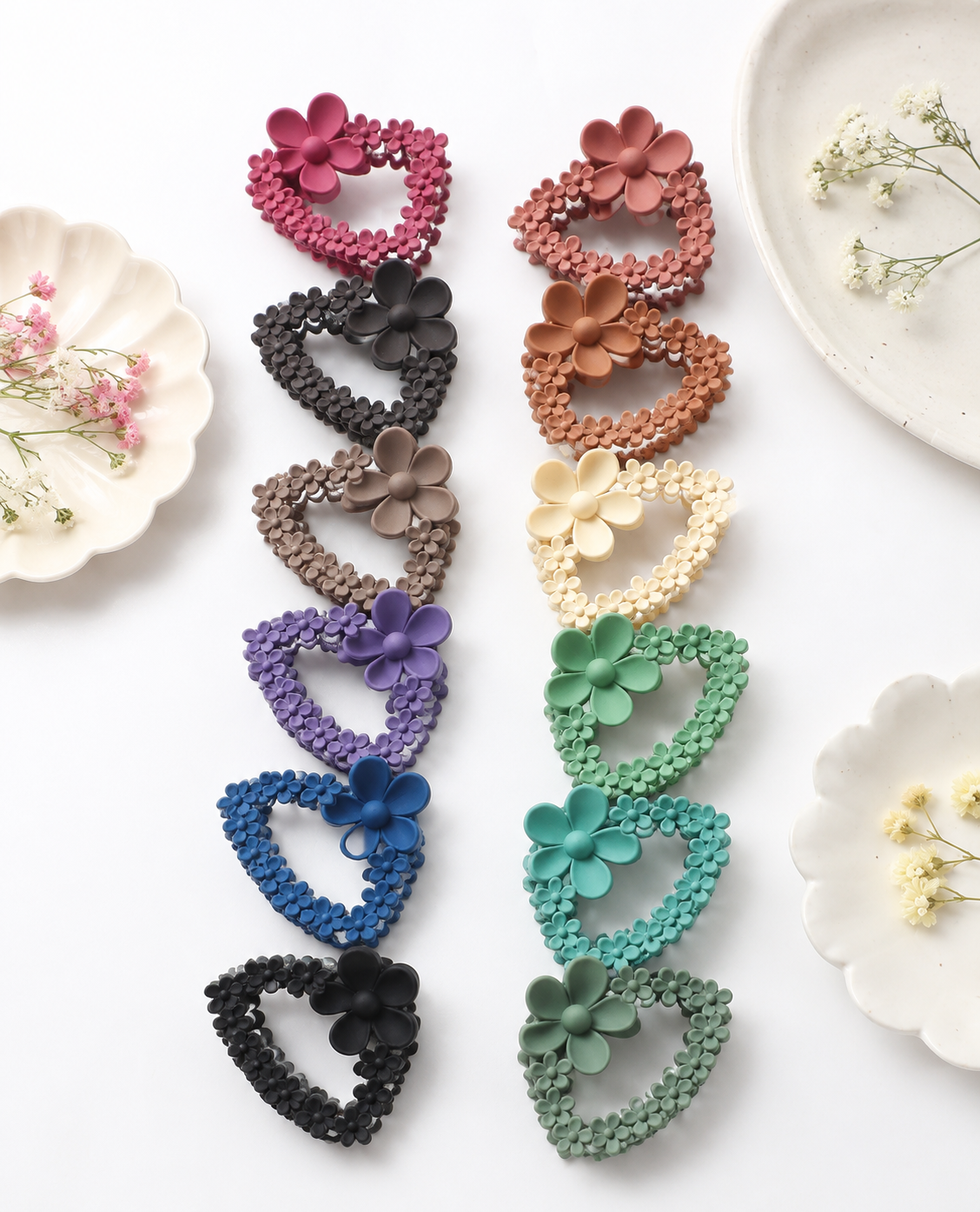 Korean Style Matte Floral Oval Hair Claws - Medium