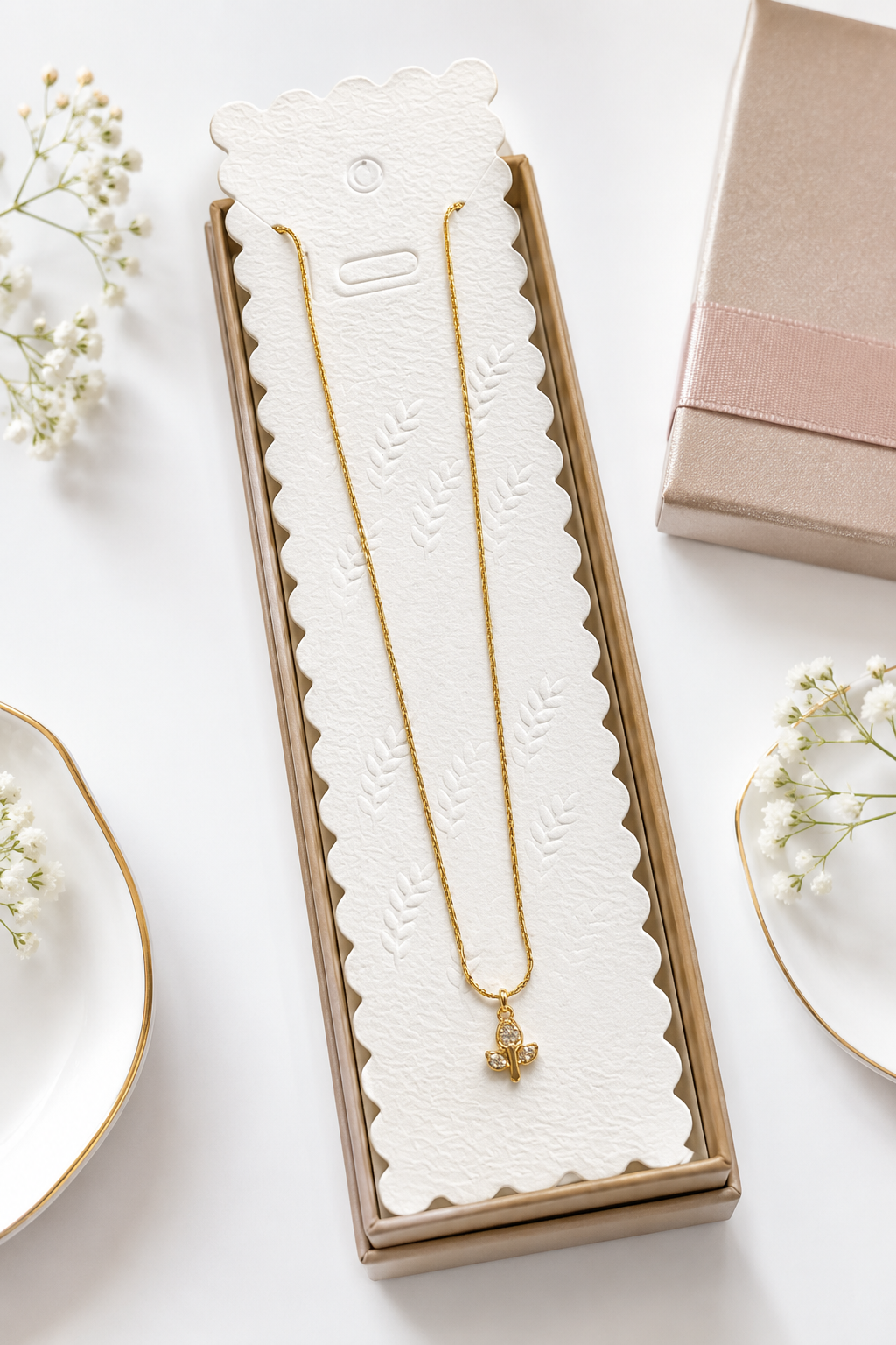 Anti-Tarnish Gold Plated Tulip Flower Necklace - White