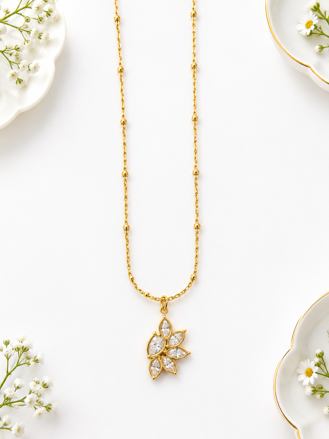 Marquise Cluster Leaf Pendant Necklace