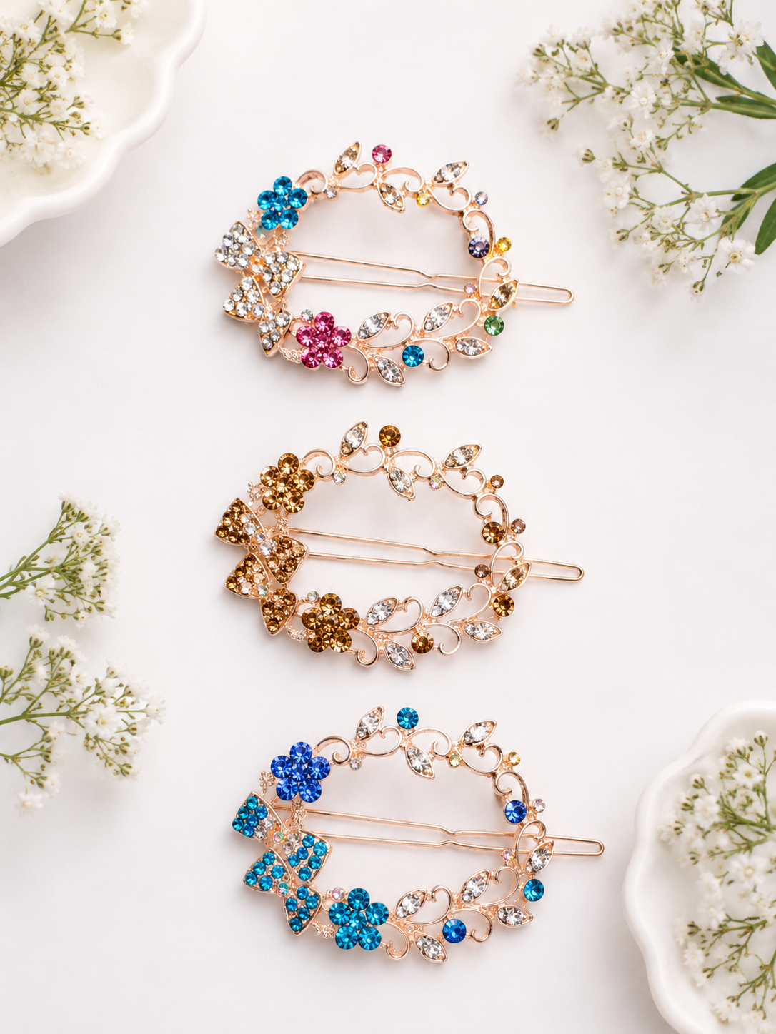 Crystal Butterfly Floral Wreath Hair Side Pins