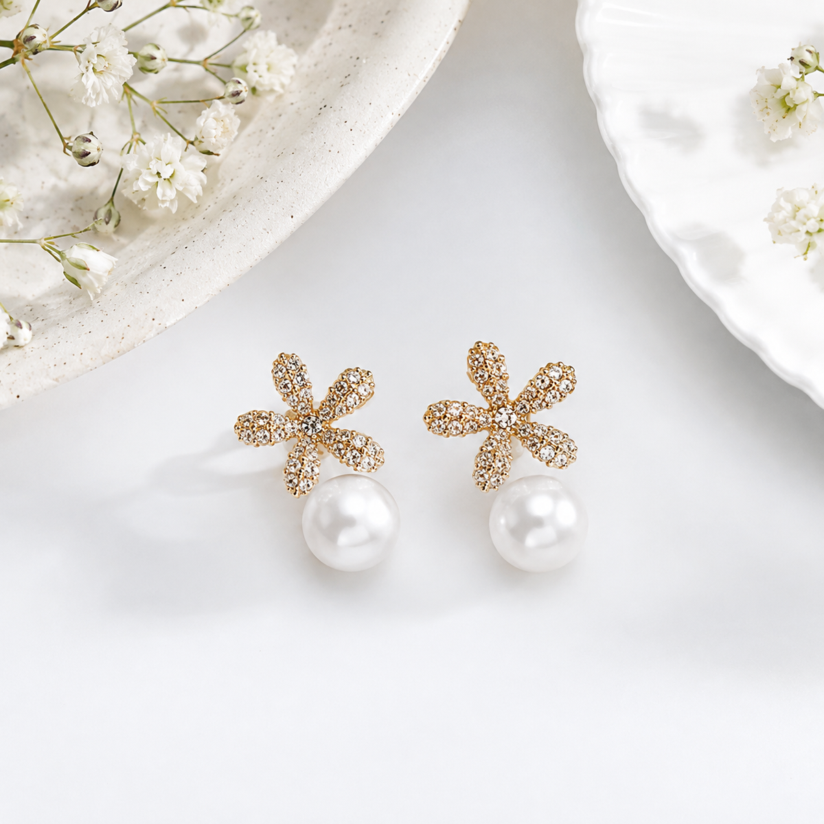 Anti Tarnish Sparkle Bloom Pearl Stud