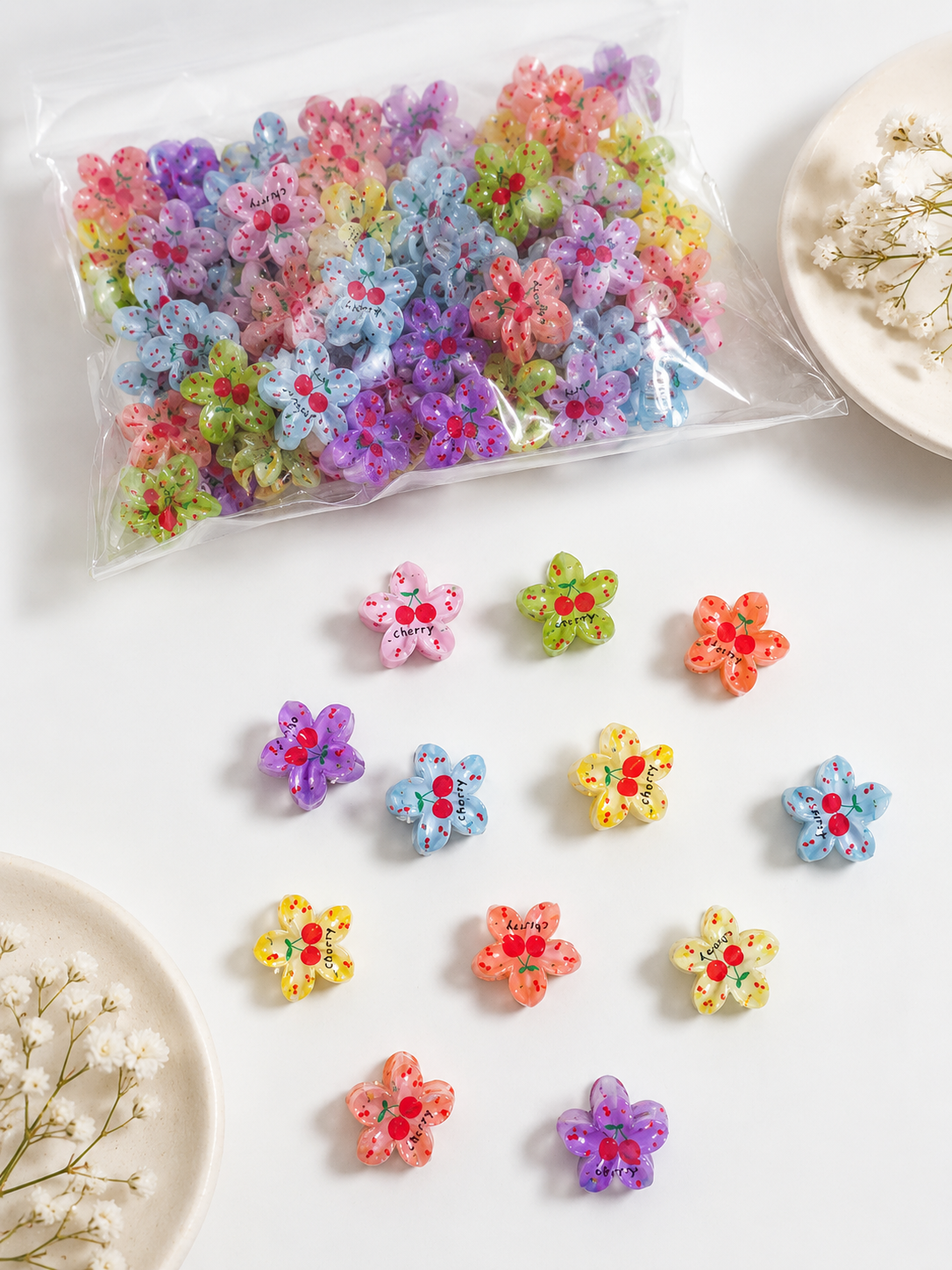 Mini Floral Cherry Print Hair Claw Clips (Multi-Pack)