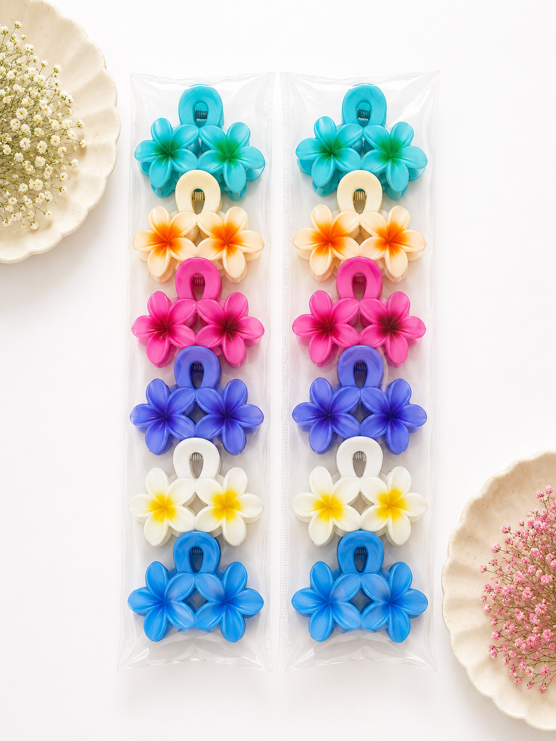 Double Plumeria Flower Rubber Matte Hair Claw Clips