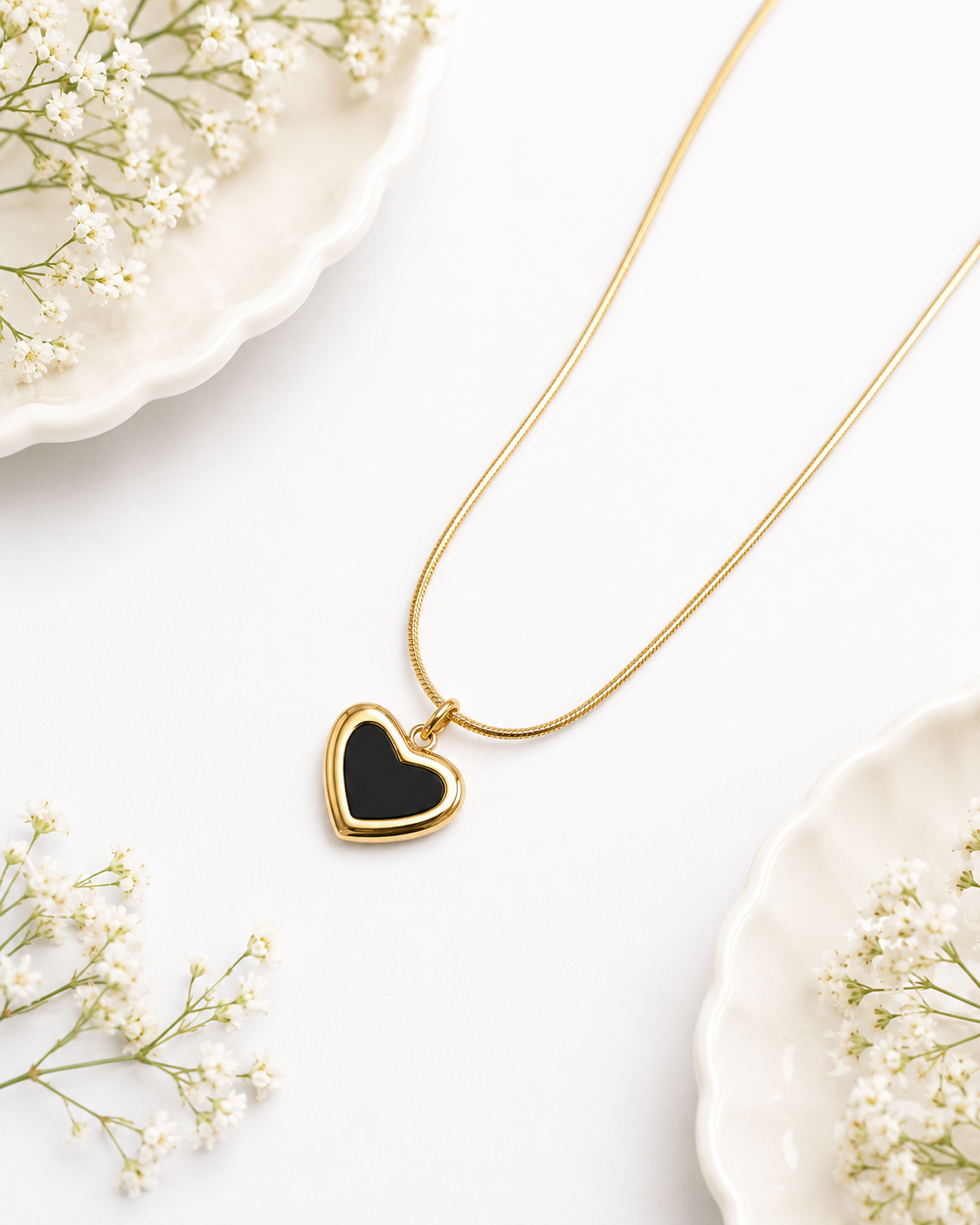 Anti-Tarnish Black Heart Pendant Necklace