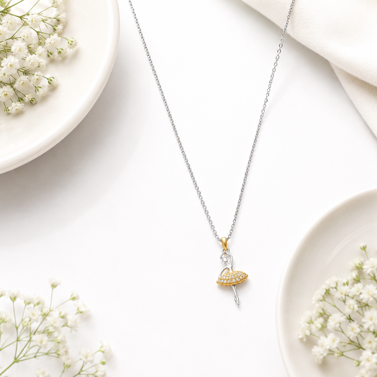 Anti-tarnish Two-Tone Ballerina Pendant Chain