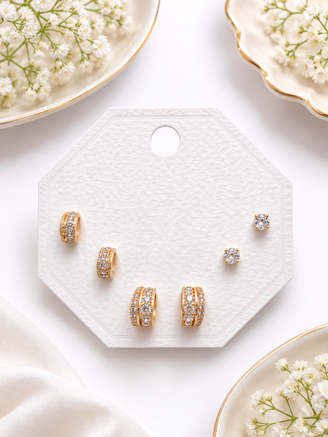 Anti-tarnish Sparkle Glow Trio Combo Earrings