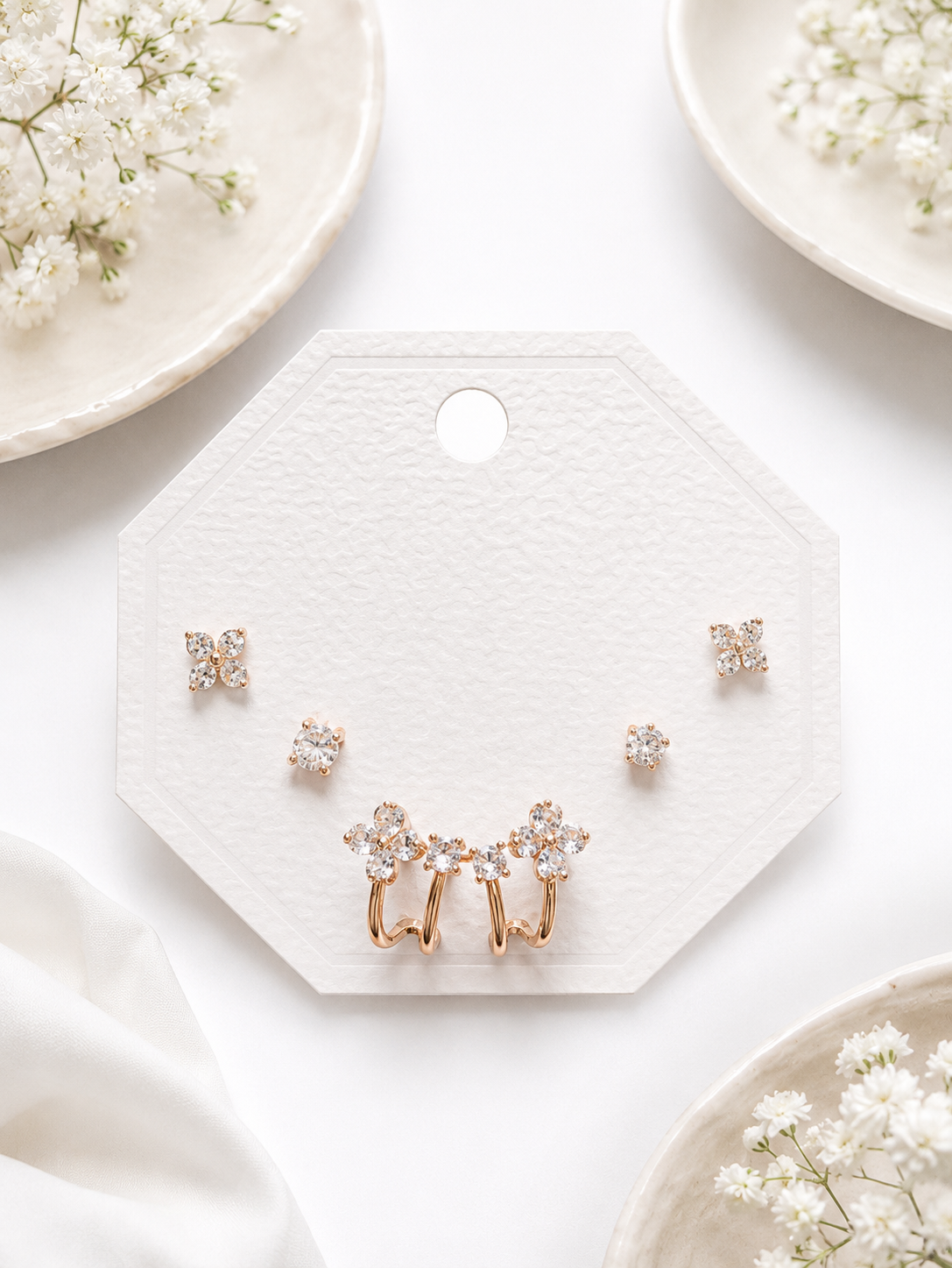 Anti-tarnish Floral Trio Earrings Combo