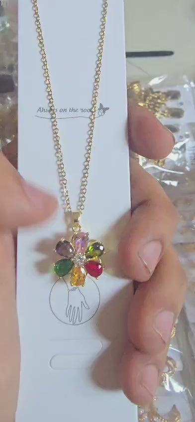 Multicolor Rotatable Crystal Floral Anti-tarnish Chain