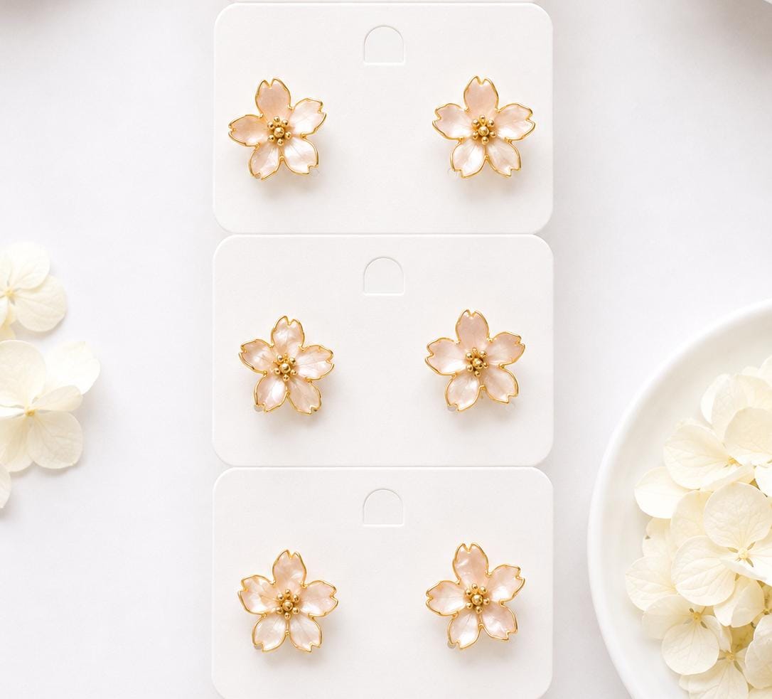 Korean Style Enamel Cherry Blossom Earring